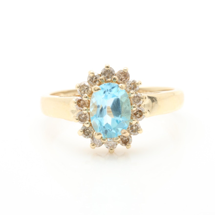 14K Yellow Gold Topaz and Diamond Ring