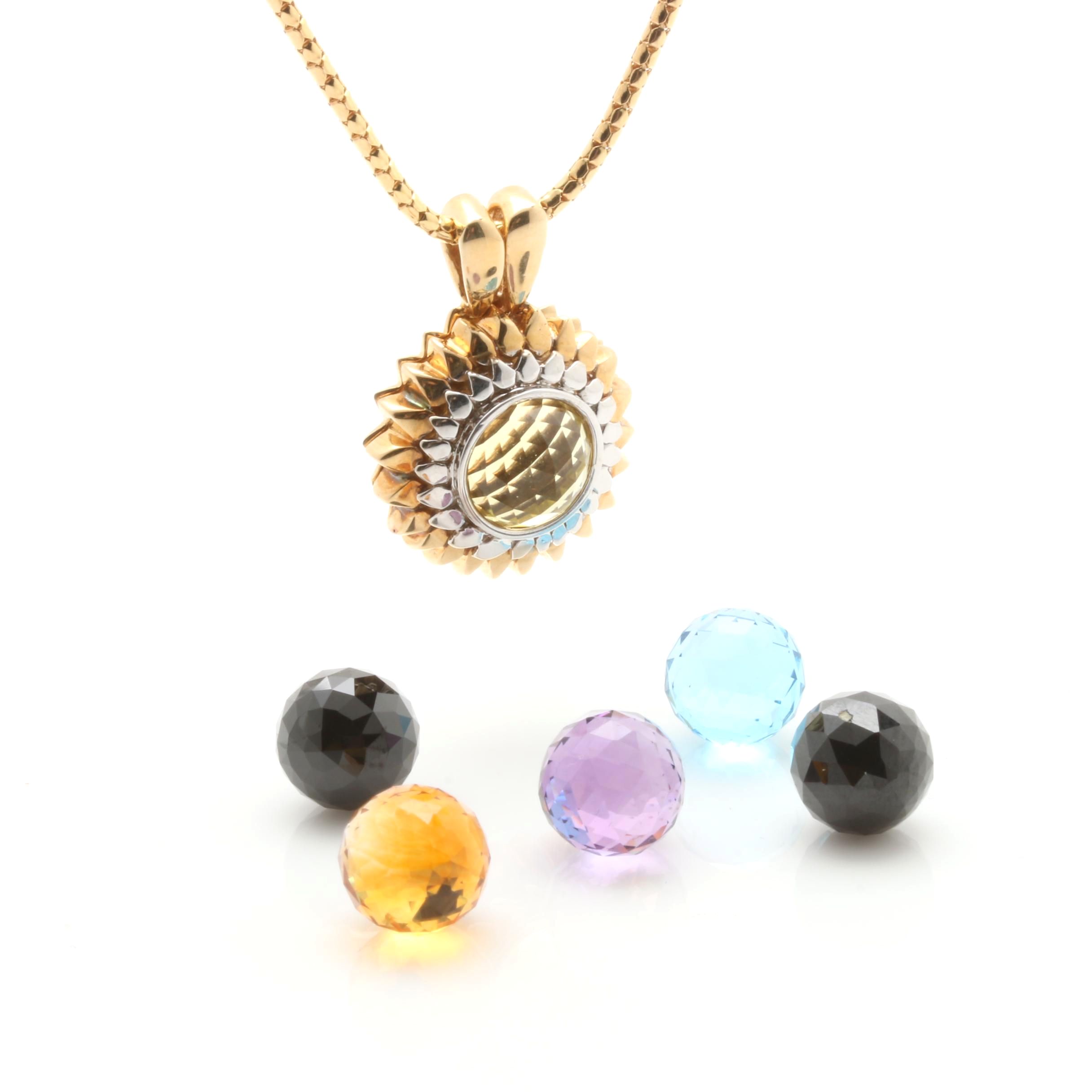 14K Yellow Multi Gemstone Bead Pendant Necklace With Interchangeable Beads