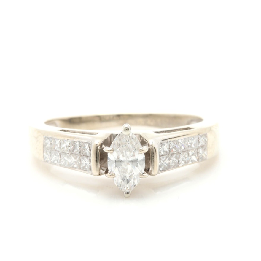 14K White Gold 0.87 CTW Diamond Ring