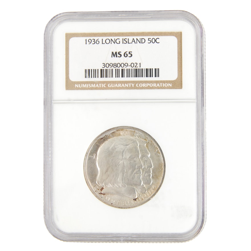 1936 Long Island Commemorative Silver Half Dollar MS65