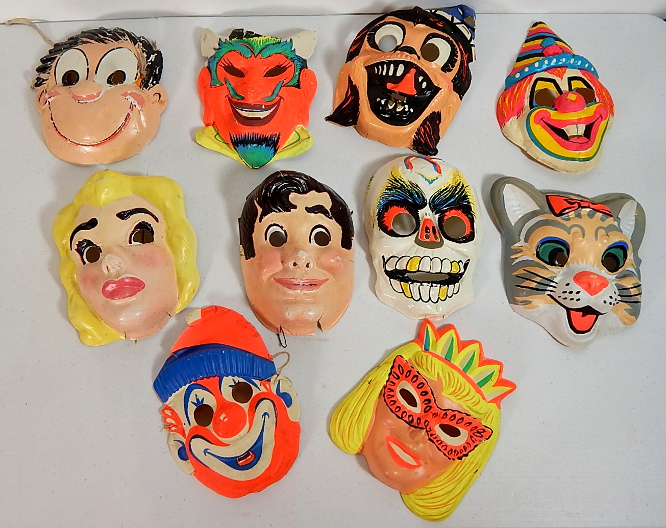 Ten Vintage Plastic Halloween Masks