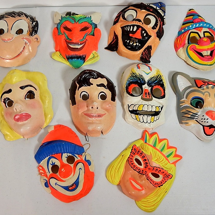 Ten Vintage Plastic Halloween Masks
