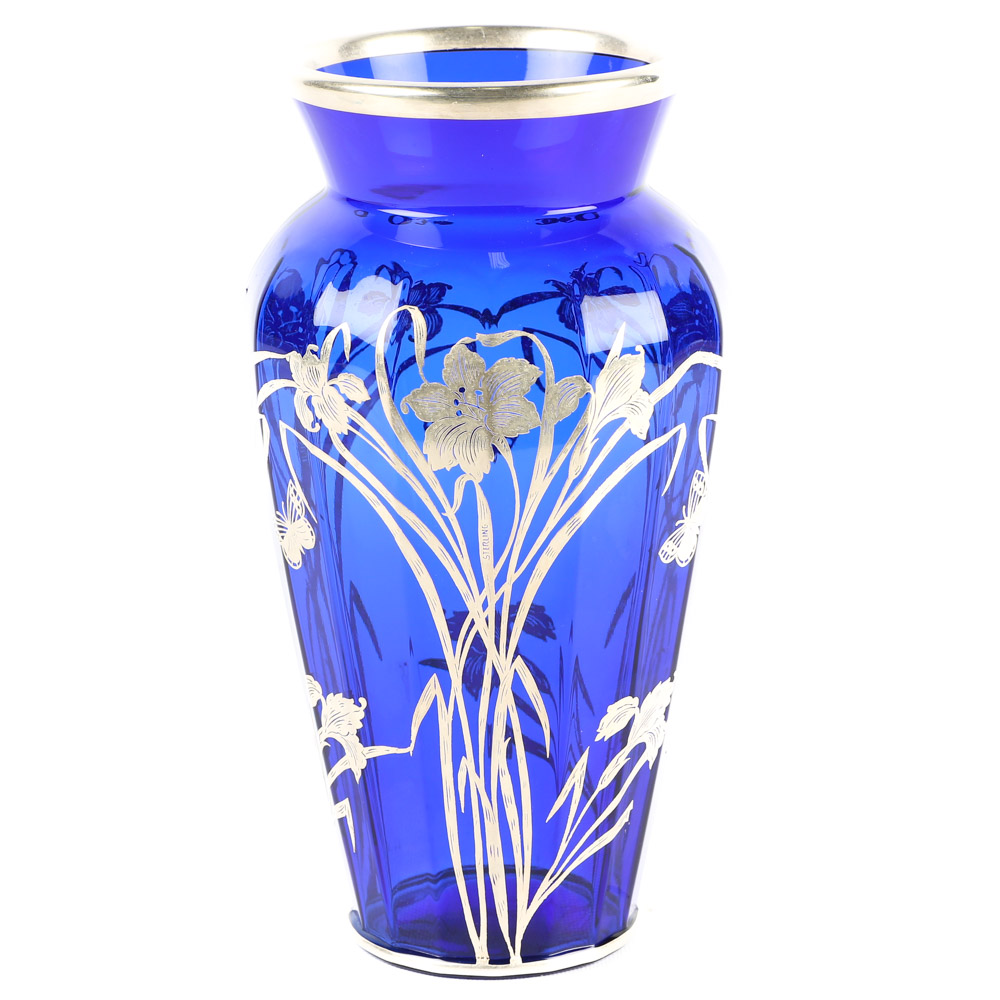 Art Nouveau Style Vase with Sterling Silver Overlay