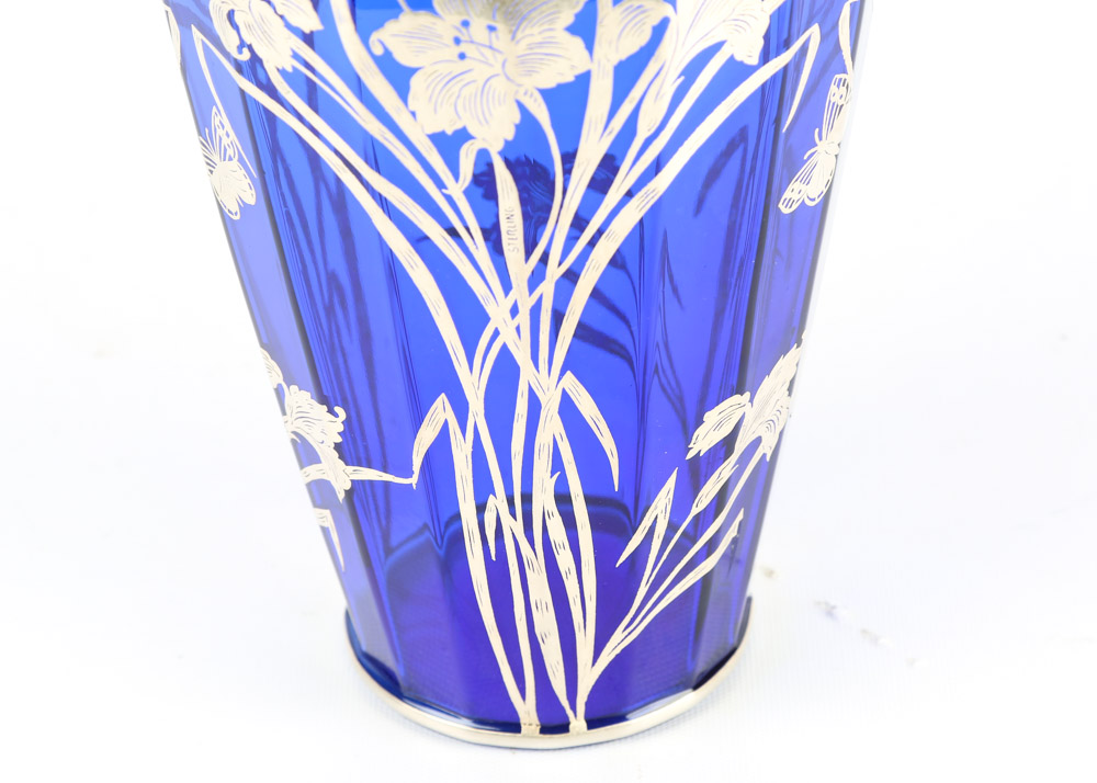 Art Nouveau Style Vase with Sterling Silver Overlay
