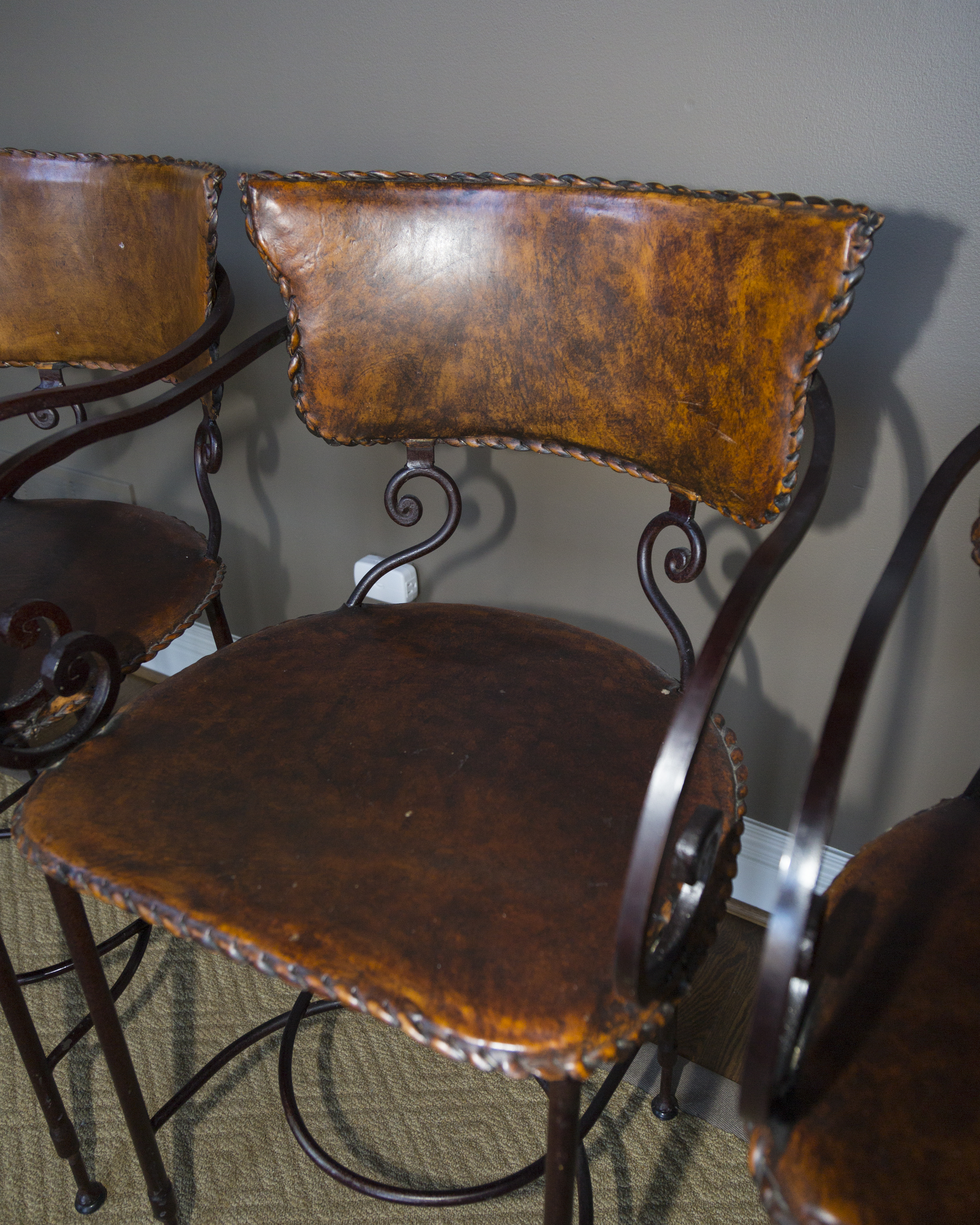 Contemporary Leather Wrapped Bar Stools