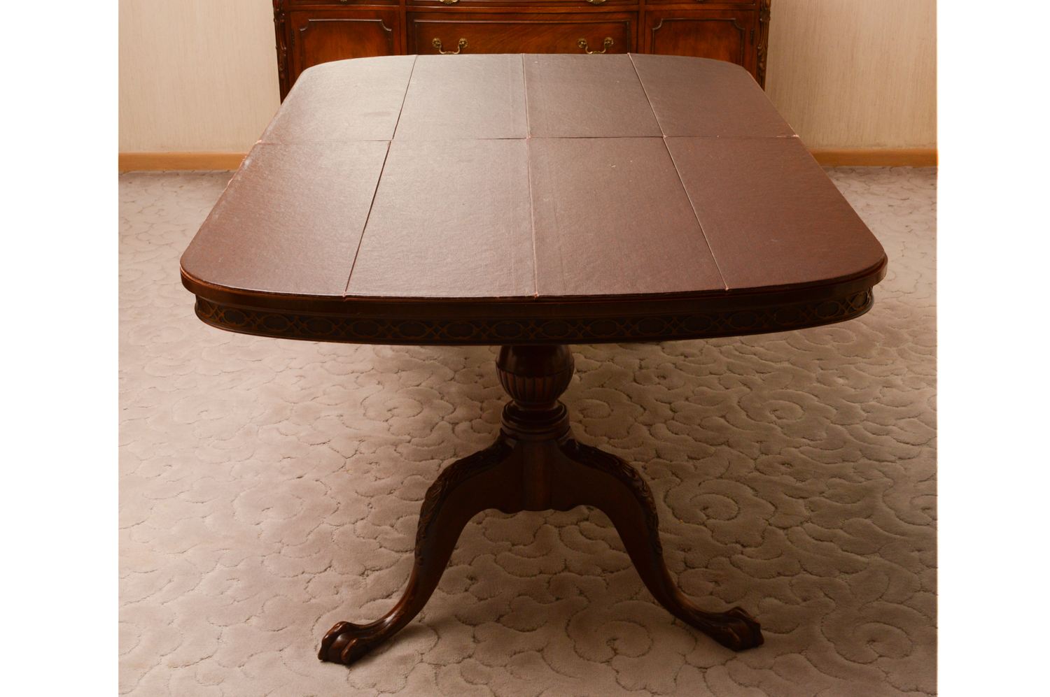 Vintage Chinese Chippendale Style Mahogany Extension Dining Table