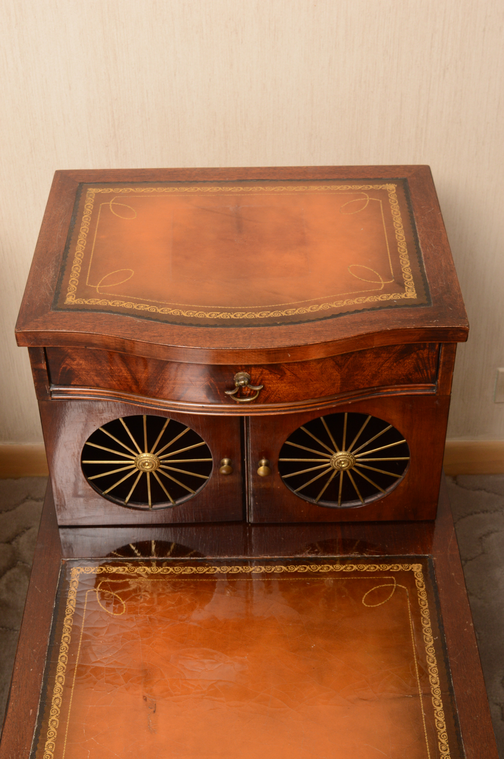 Vintage Regency Style Mahogany Step Back End Tables