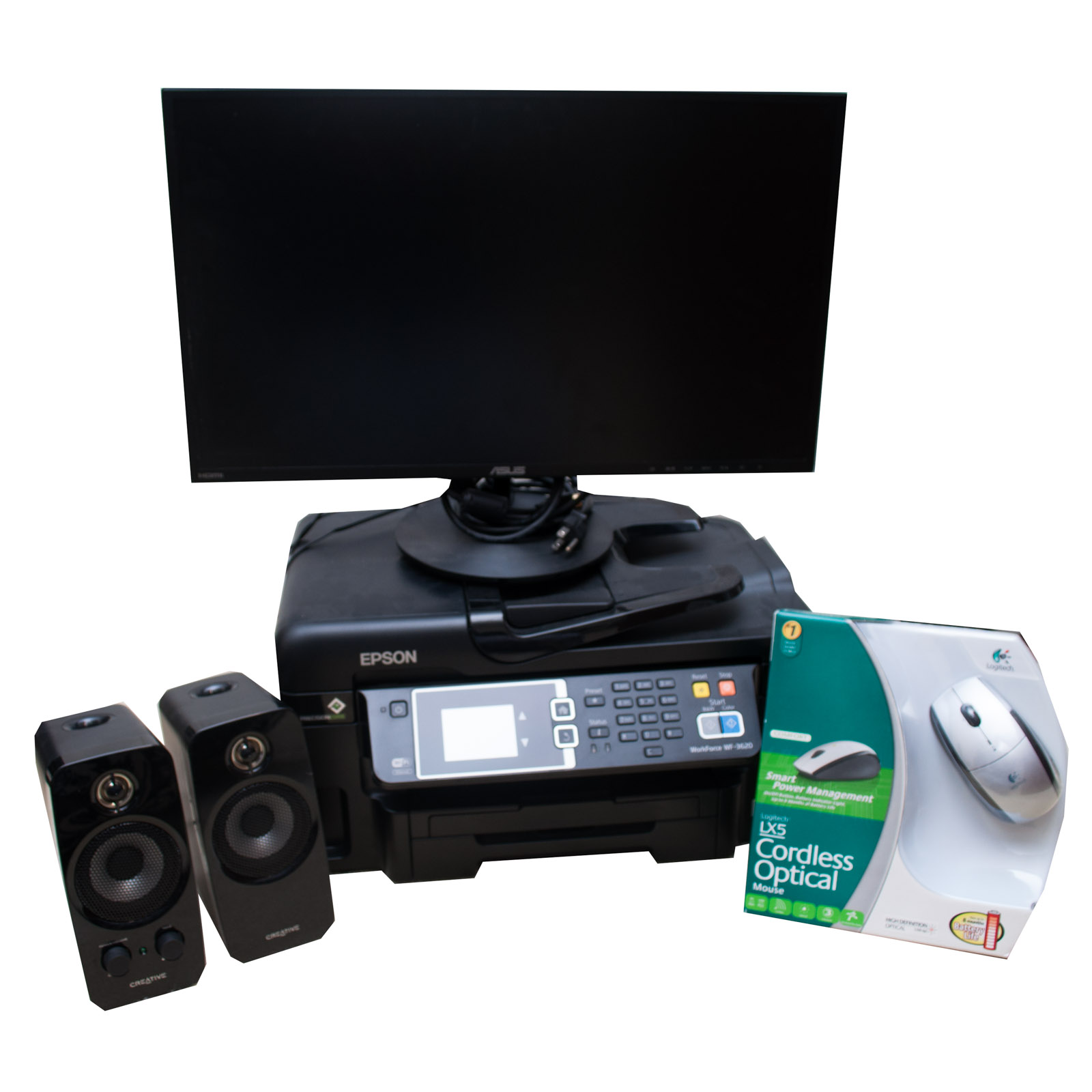 ASUS 24" Monitor with Epson PrecisionCore Workforce WF-3620 and Speakers