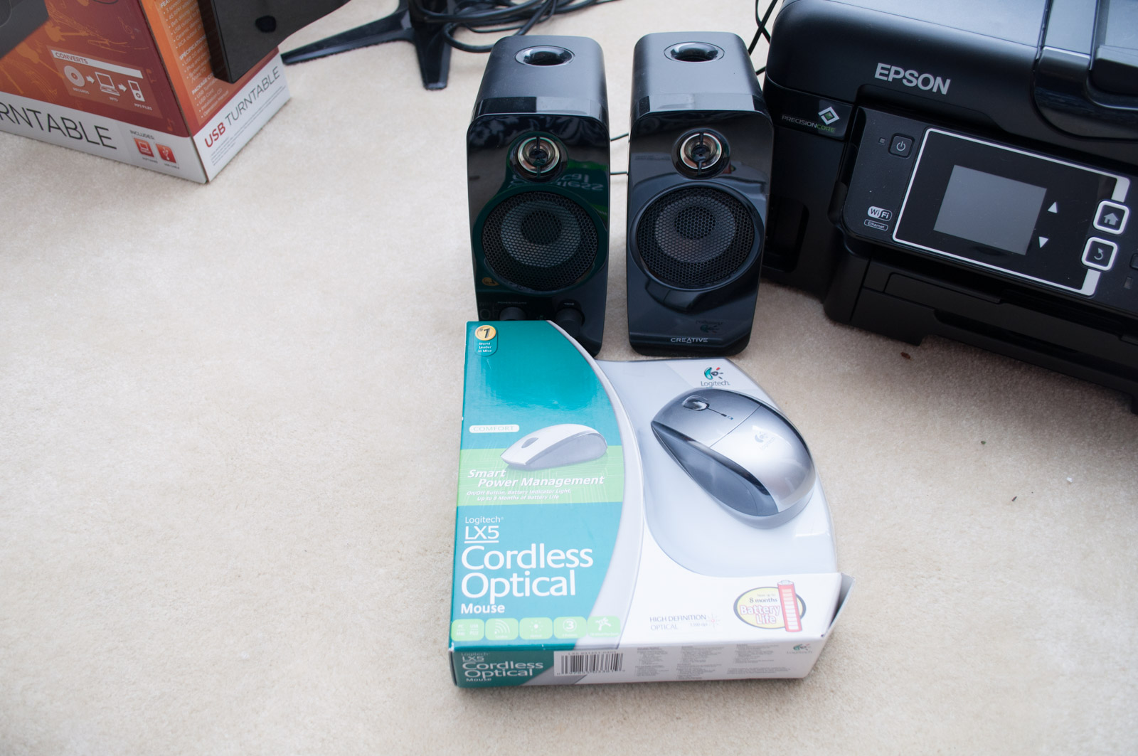 ASUS 24" Monitor with Epson PrecisionCore Workforce WF-3620 and Speakers