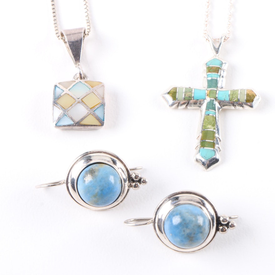 Sterling Silver Pendant Necklaces and Earrings Including Turquoise