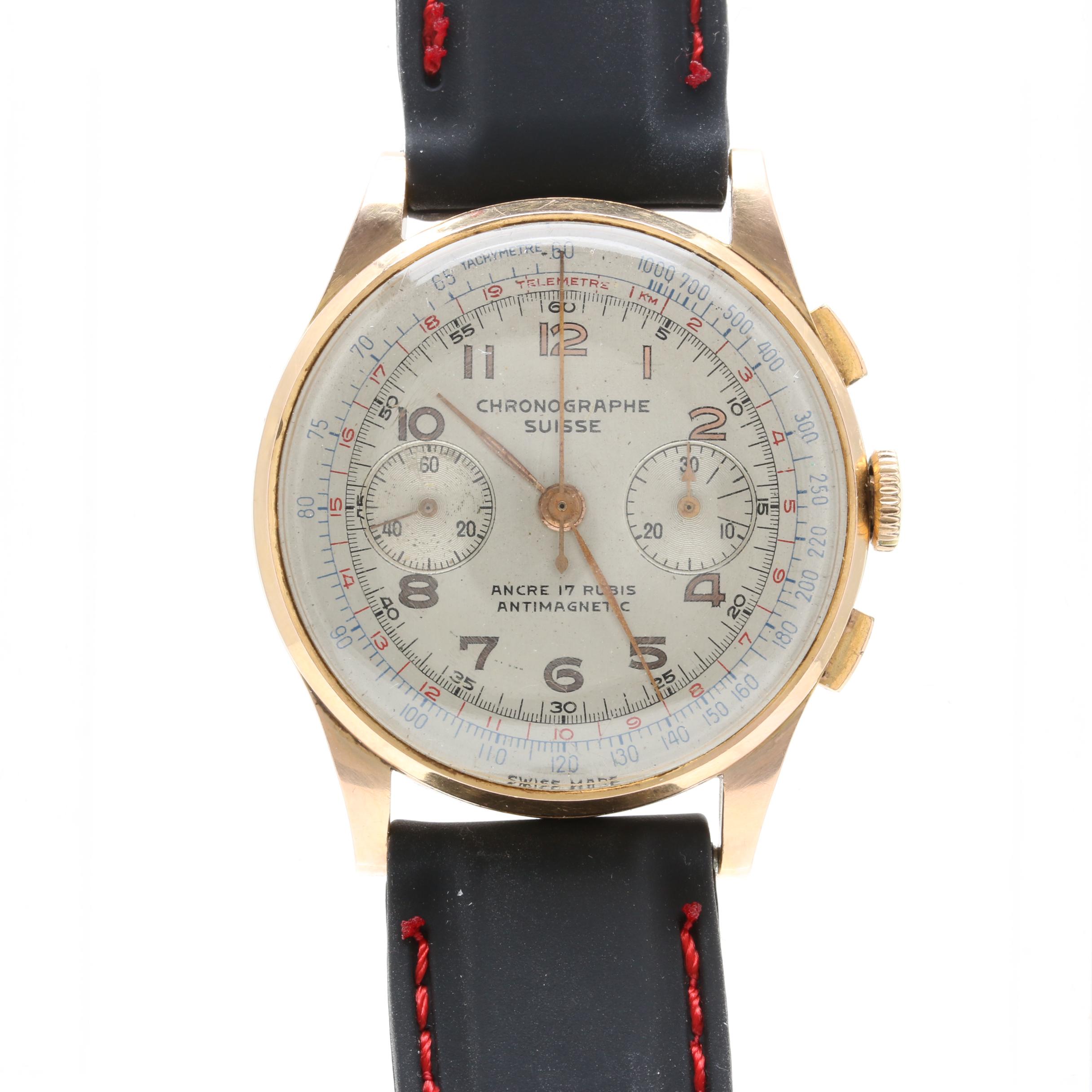 18K Yellow Gold Chronographe Suisse Watch with Black Rubber Strap