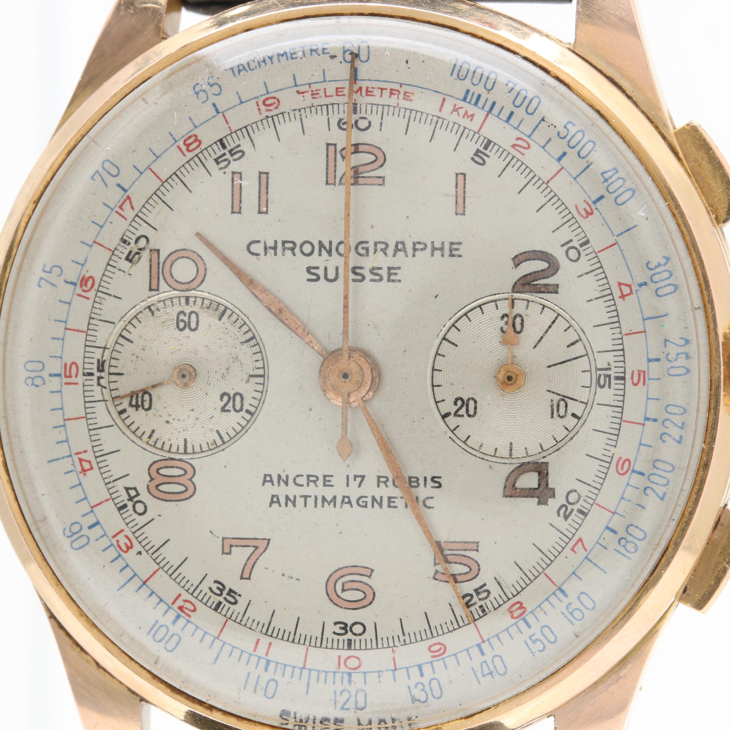 18K Yellow Gold Chronographe Suisse Watch with Black Rubber Strap