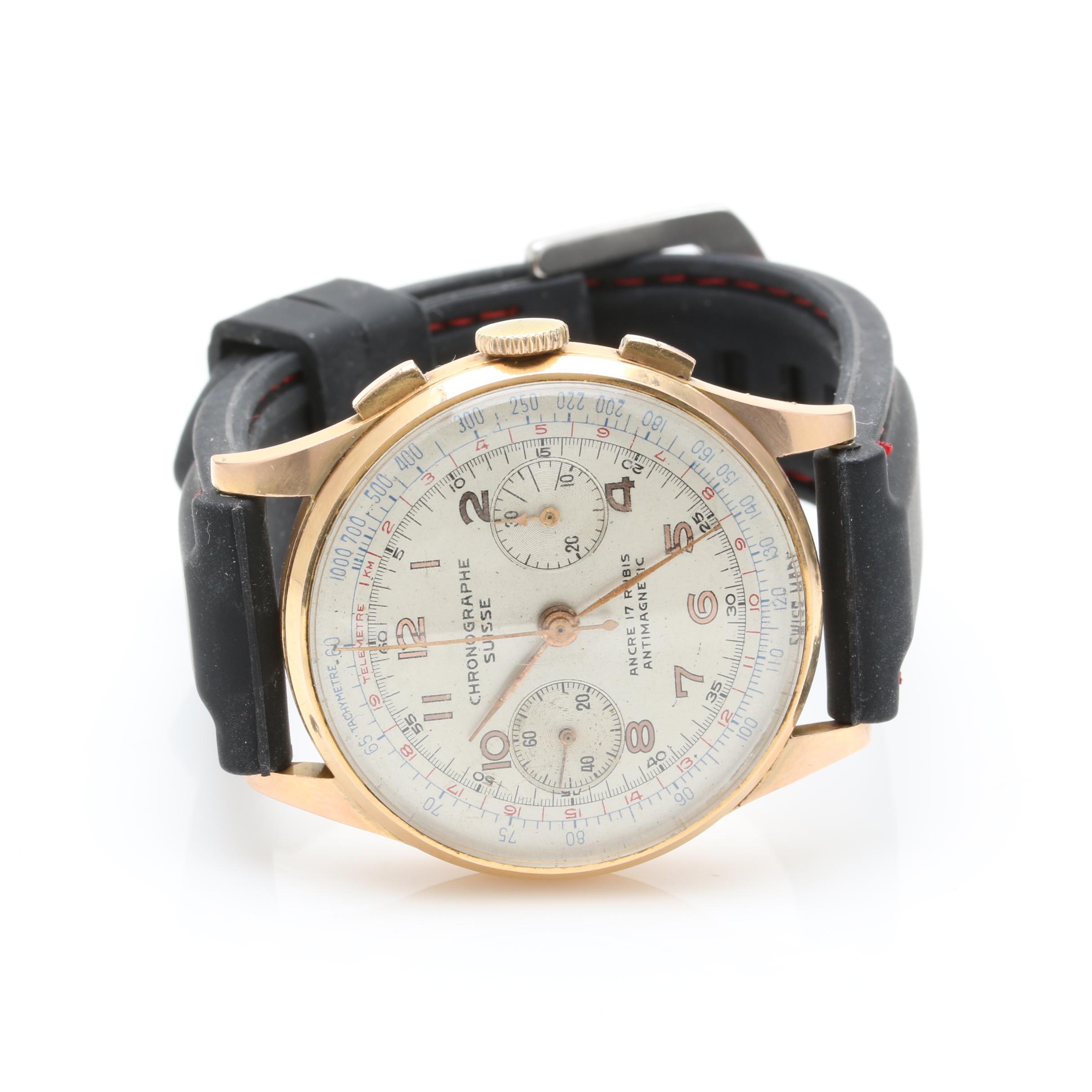 18K Yellow Gold Chronographe Suisse Watch with Black Rubber Strap