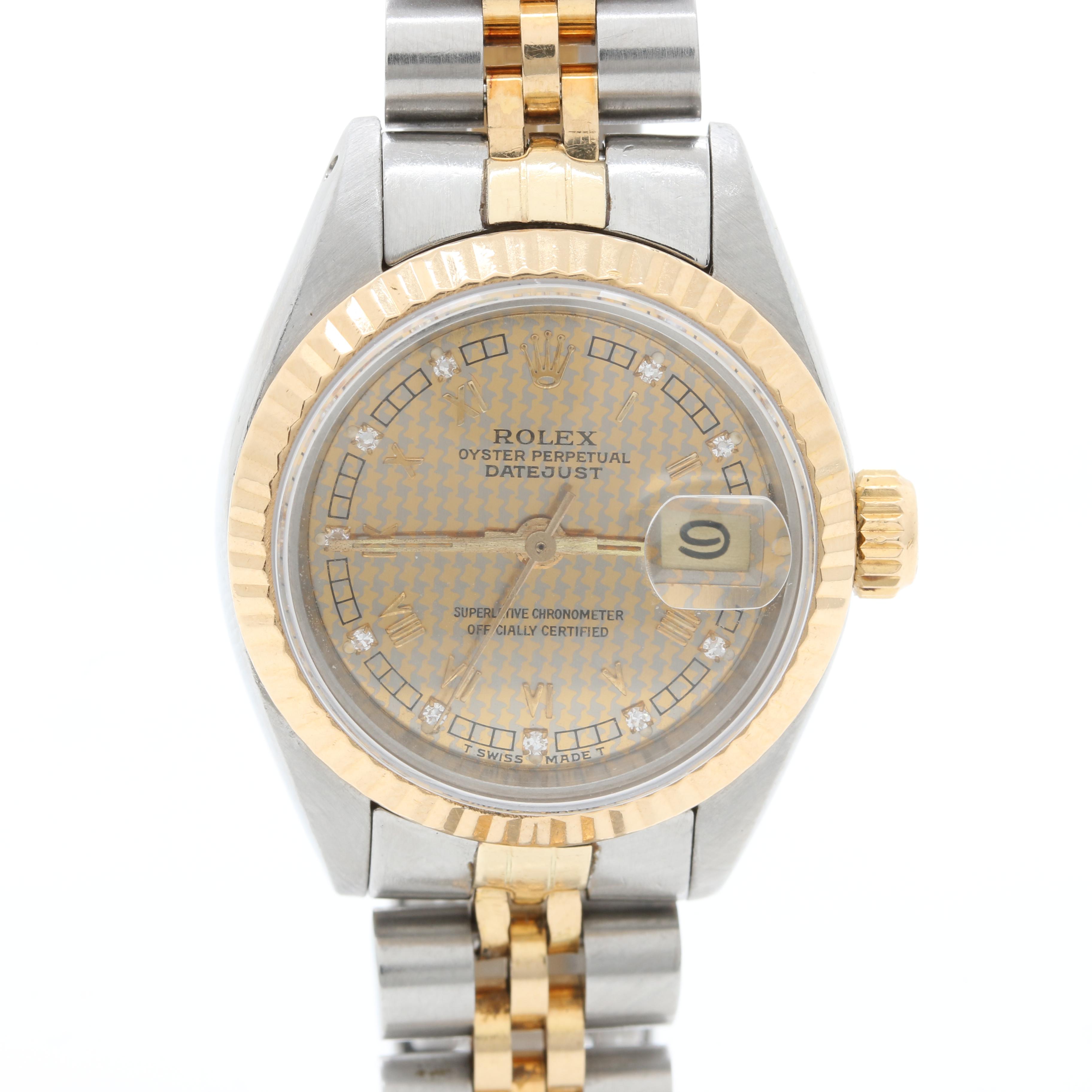 Rolex Factory Dial Houndstooth Date Just 18K and Stainless Steel Watch