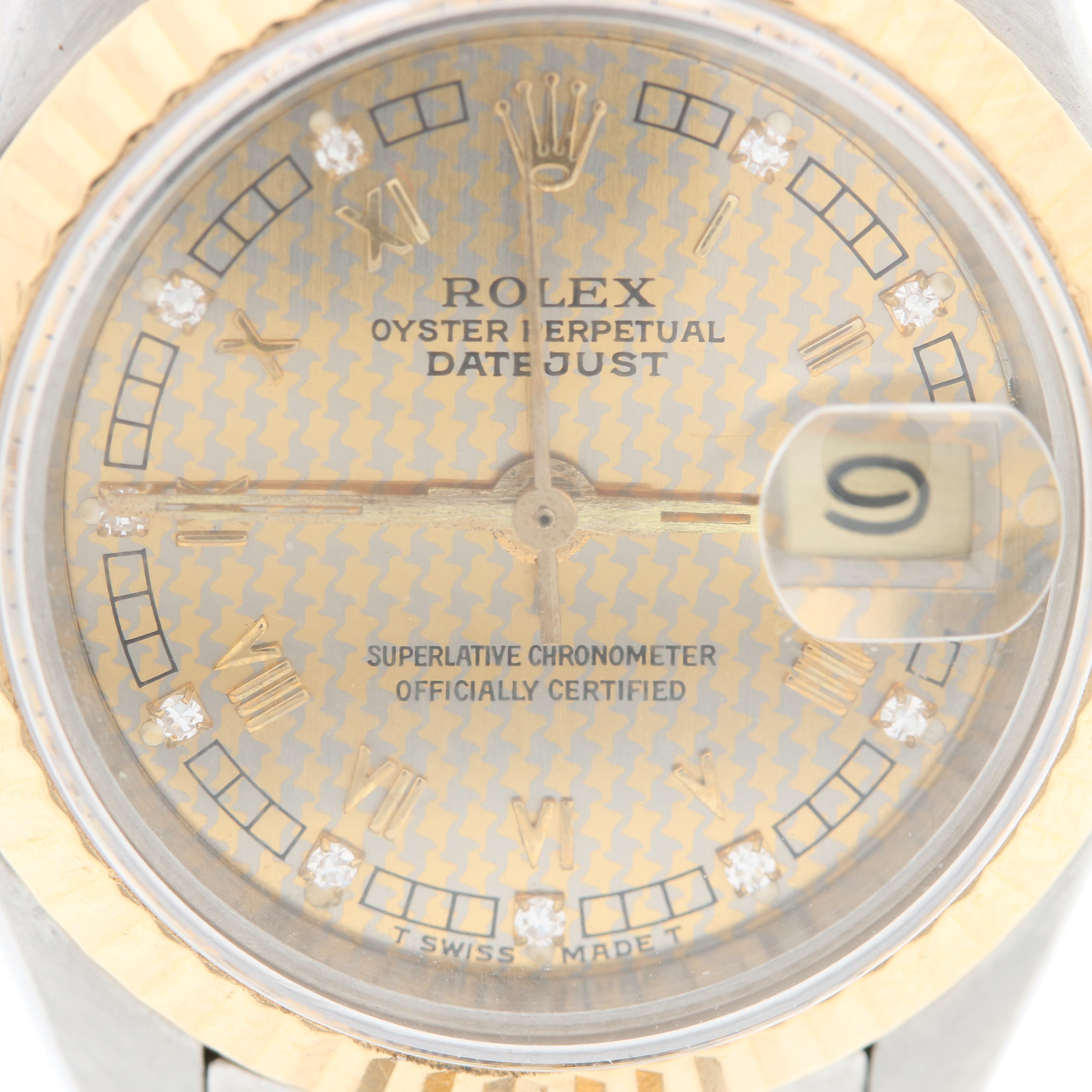 Rolex Factory Dial Houndstooth Date Just 18K and Stainless Steel Watch