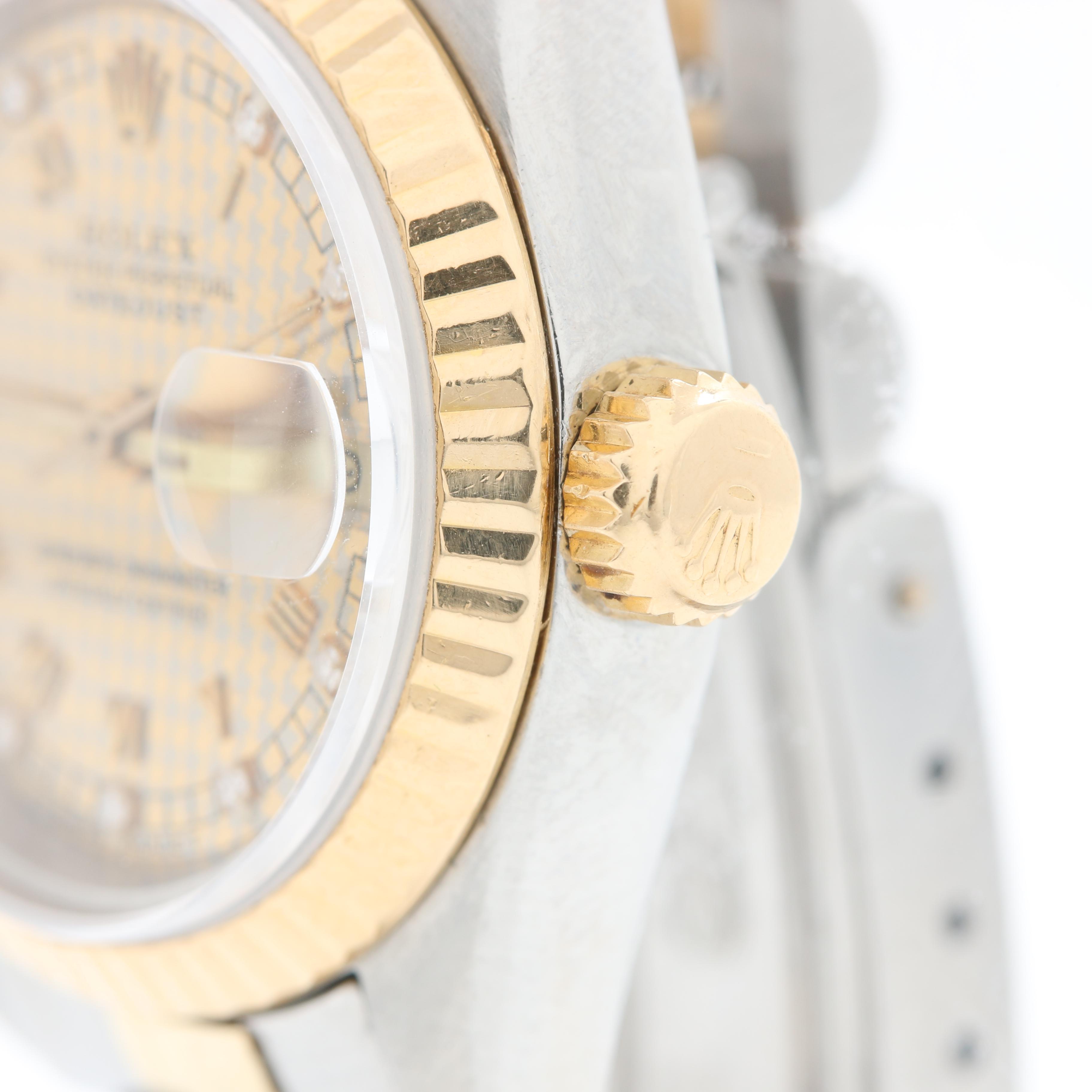 Rolex Factory Dial Houndstooth Date Just 18K and Stainless Steel Watch