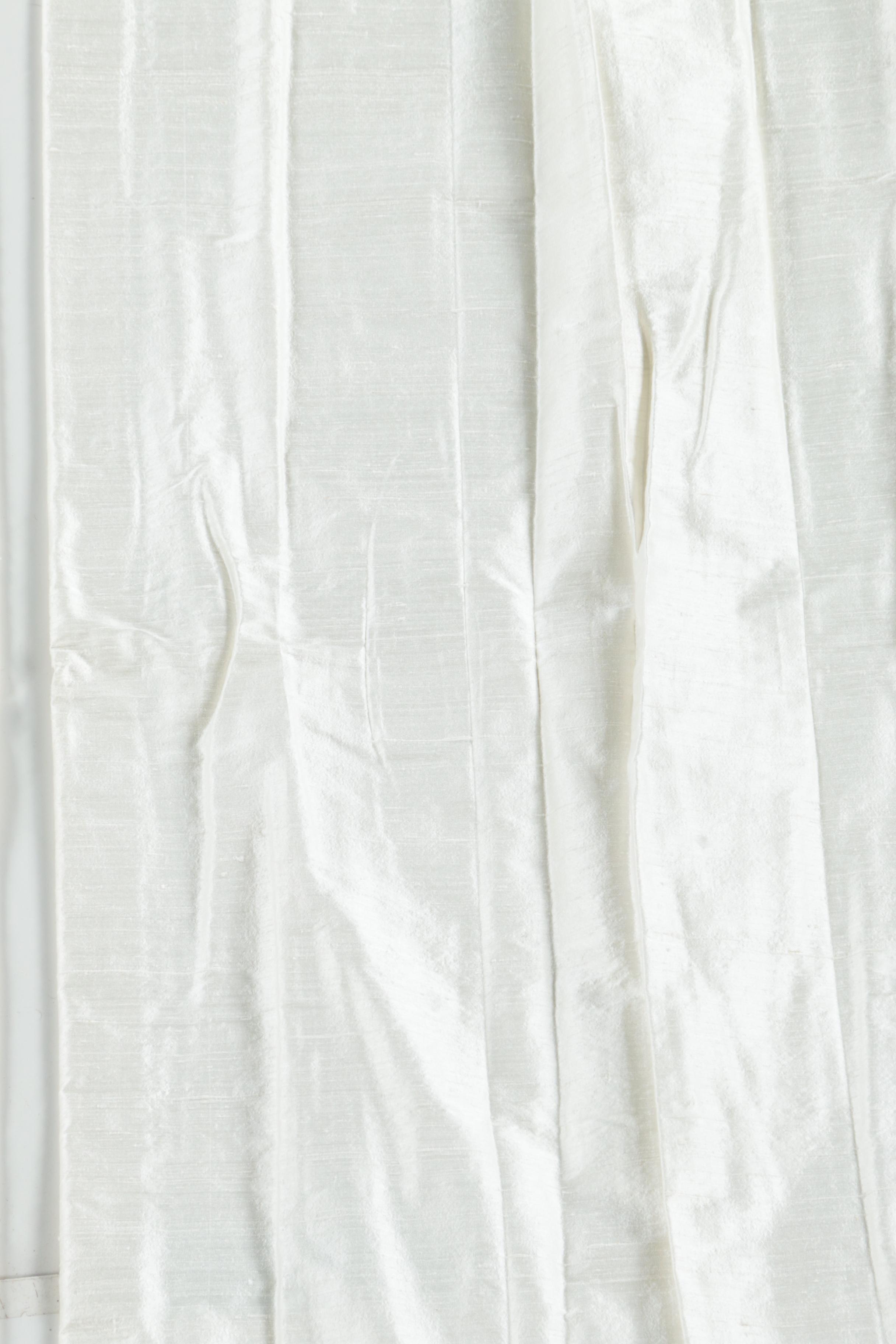 Pinch Pleat White Silk Curtain Panels
