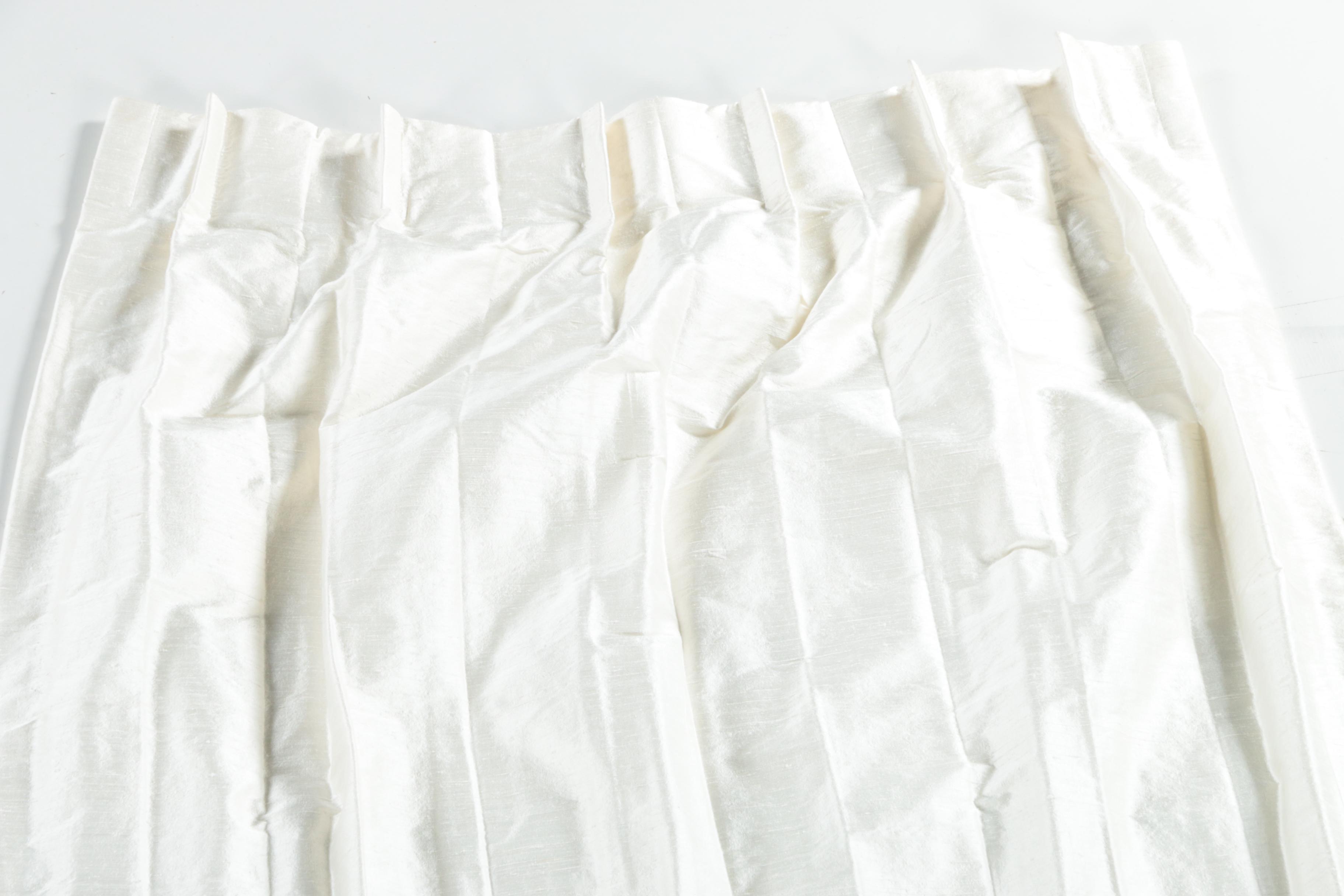 Pinch Pleat White Silk Curtain Panels