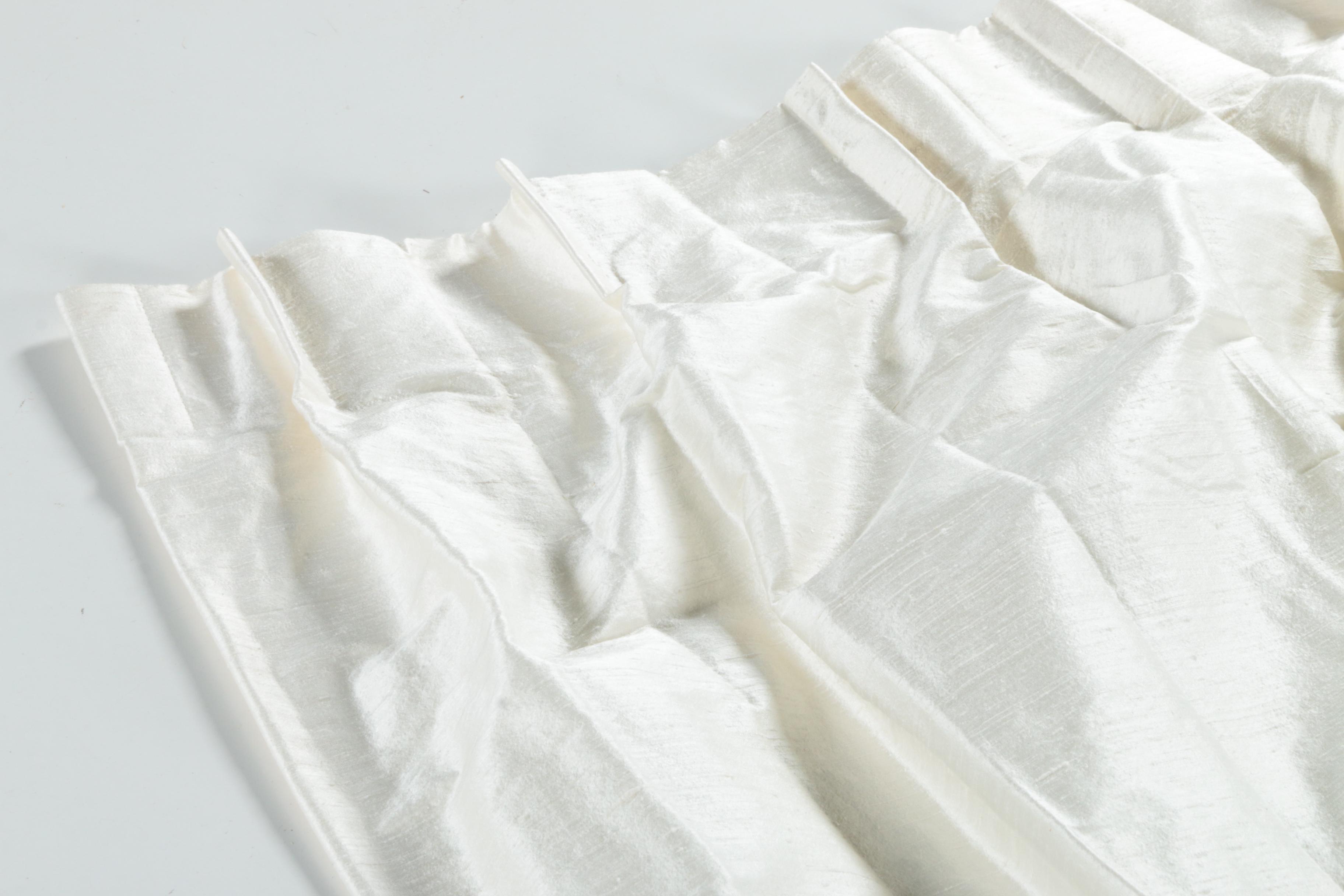 Pinch Pleat White Silk Curtain Panels