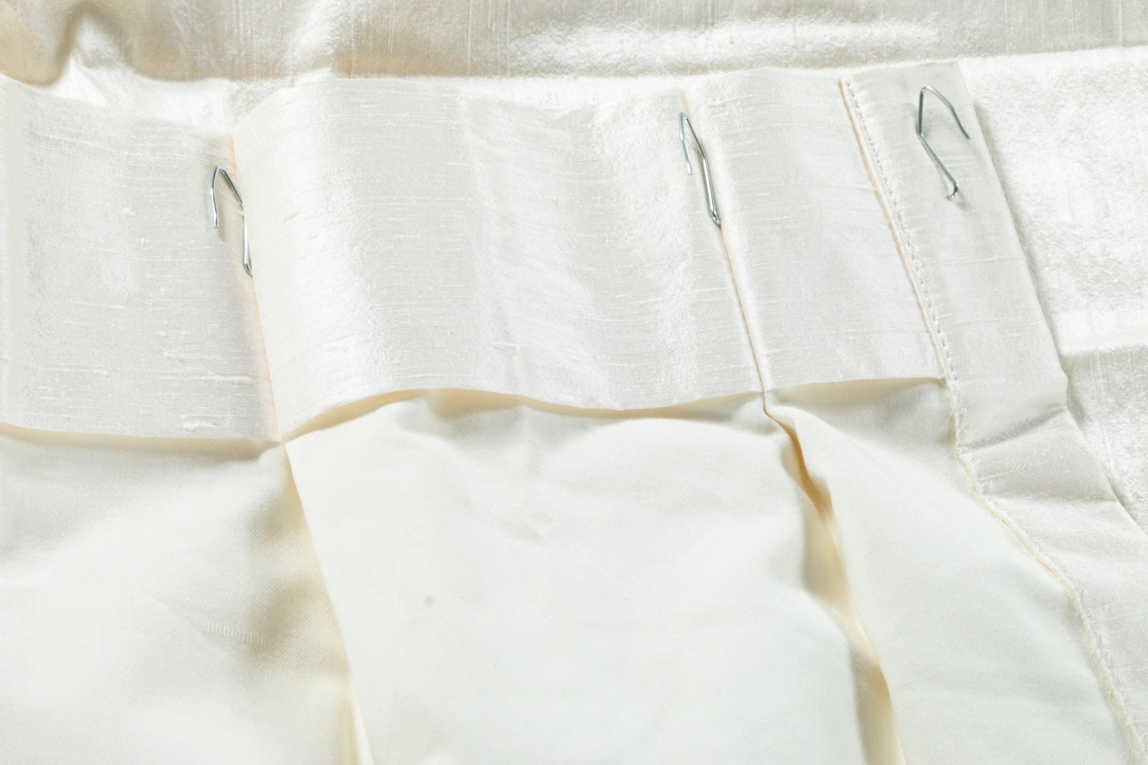 Pinch Pleat White Silk Curtain Panels