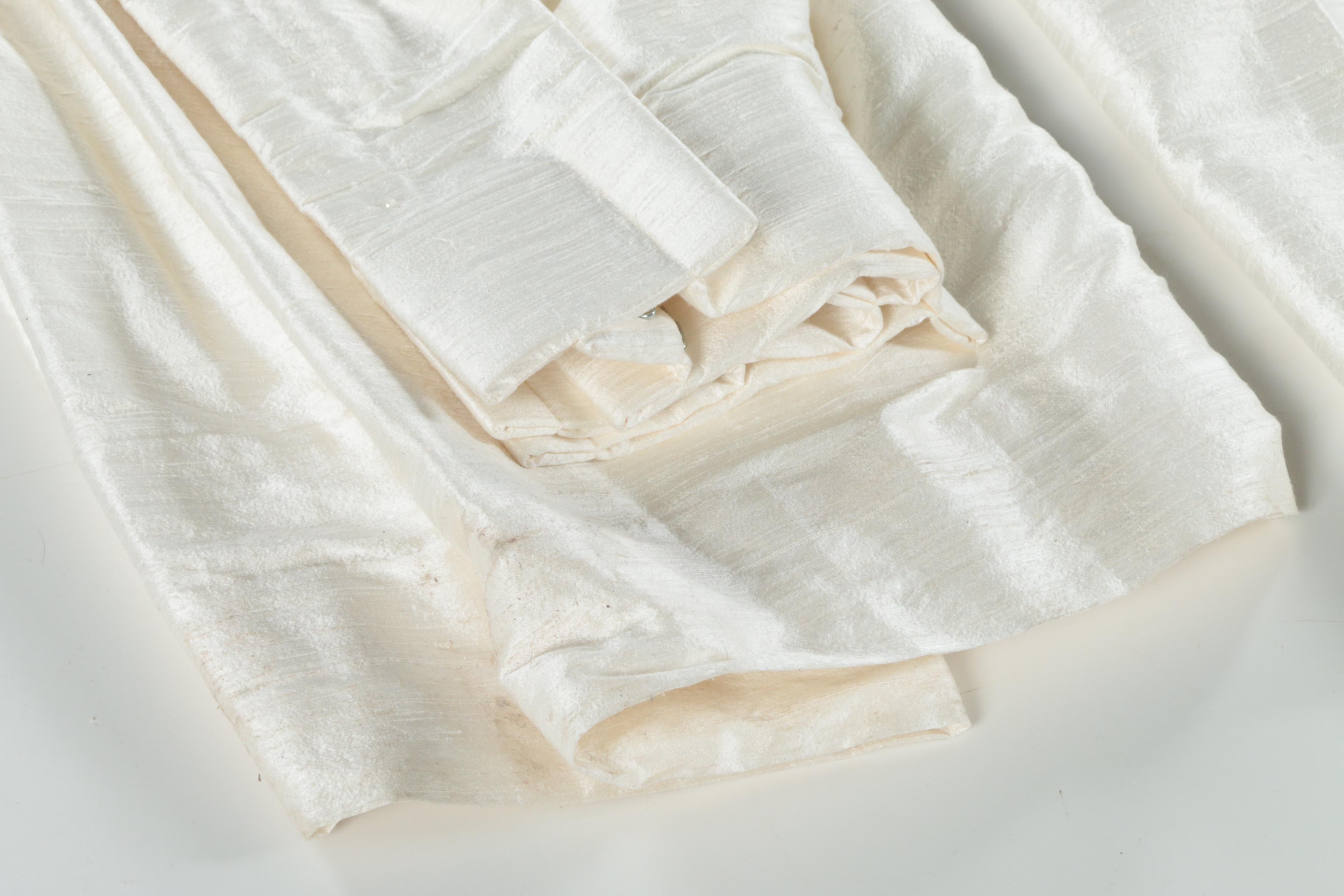 Pinch Pleat White Silk Curtain Panels