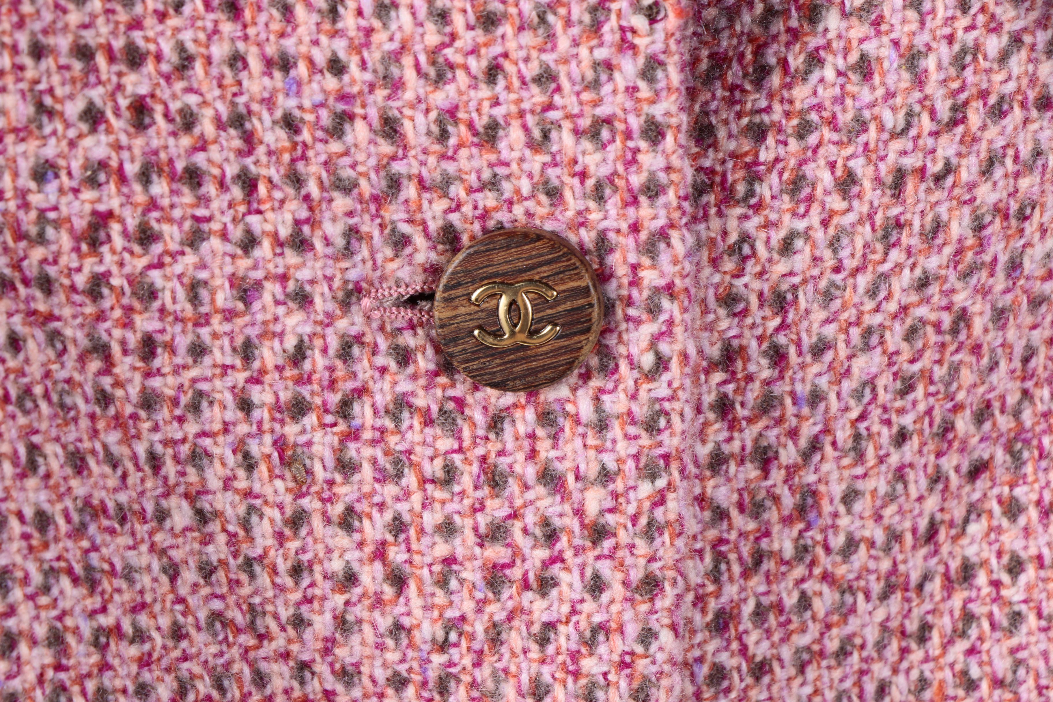 2001 Chanel Pink Tweed Jacket and Vintage Black Silk Skirt