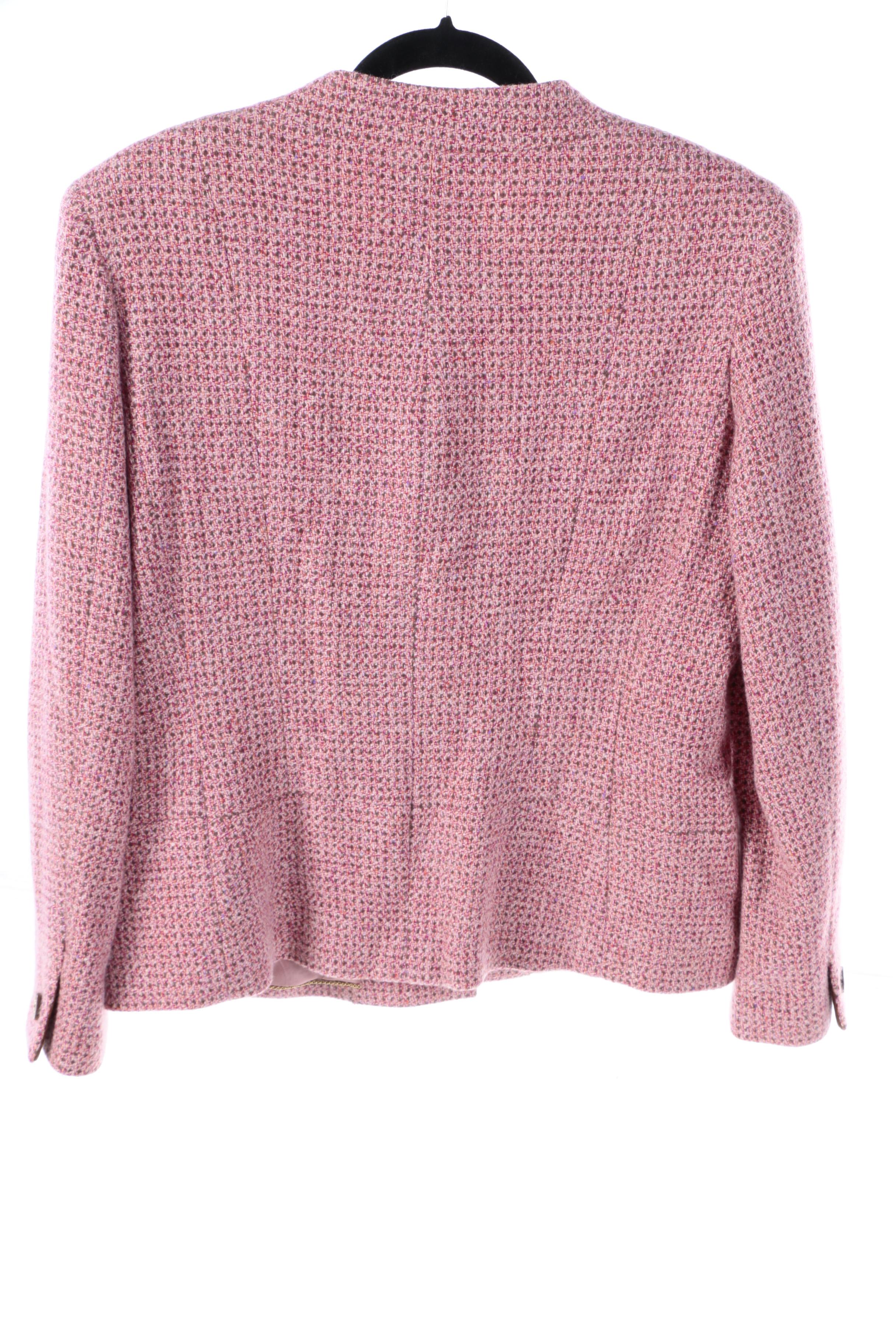 2001 Chanel Pink Tweed Jacket and Vintage Black Silk Skirt