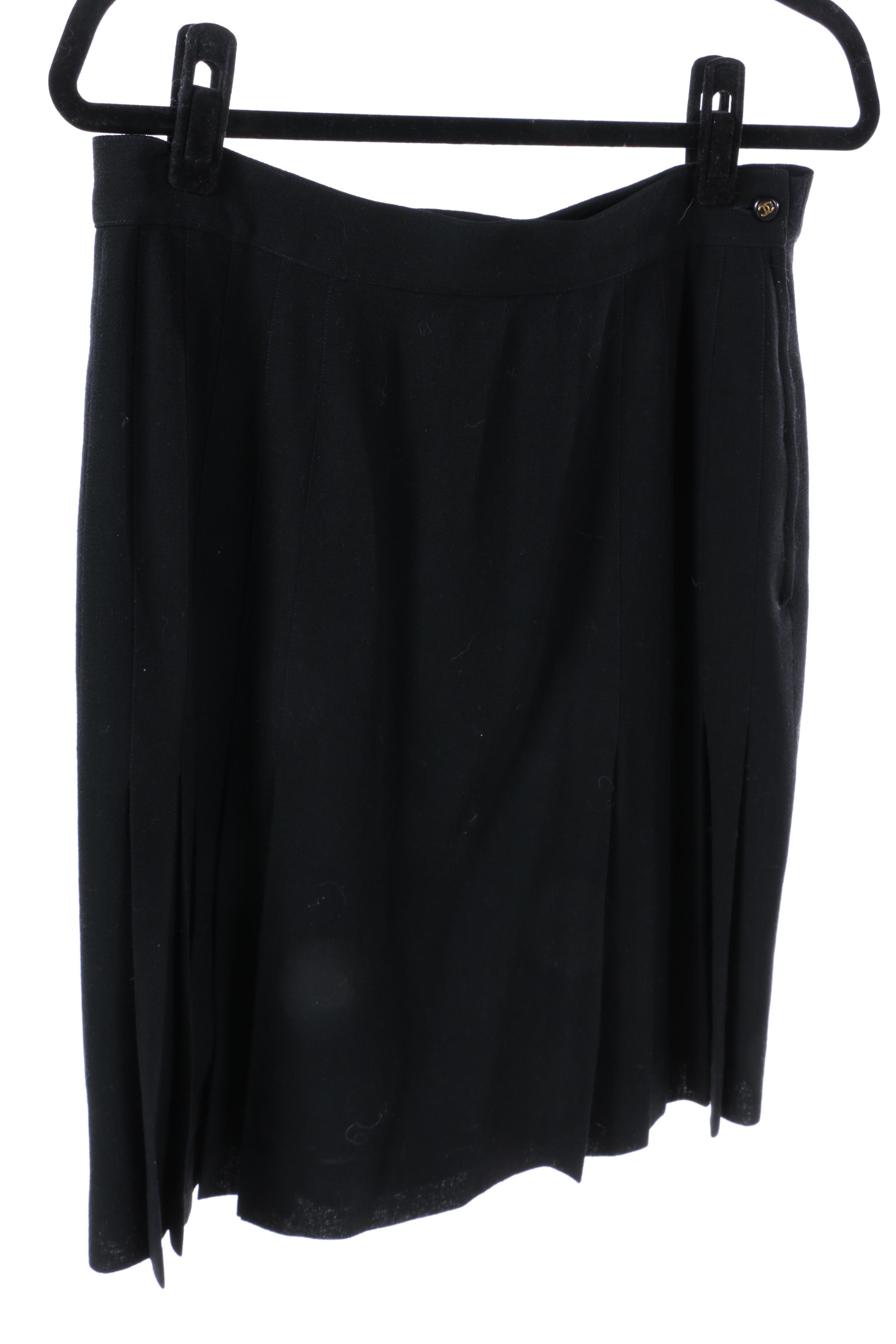 2001 Chanel Pink Tweed Jacket and Vintage Black Silk Skirt