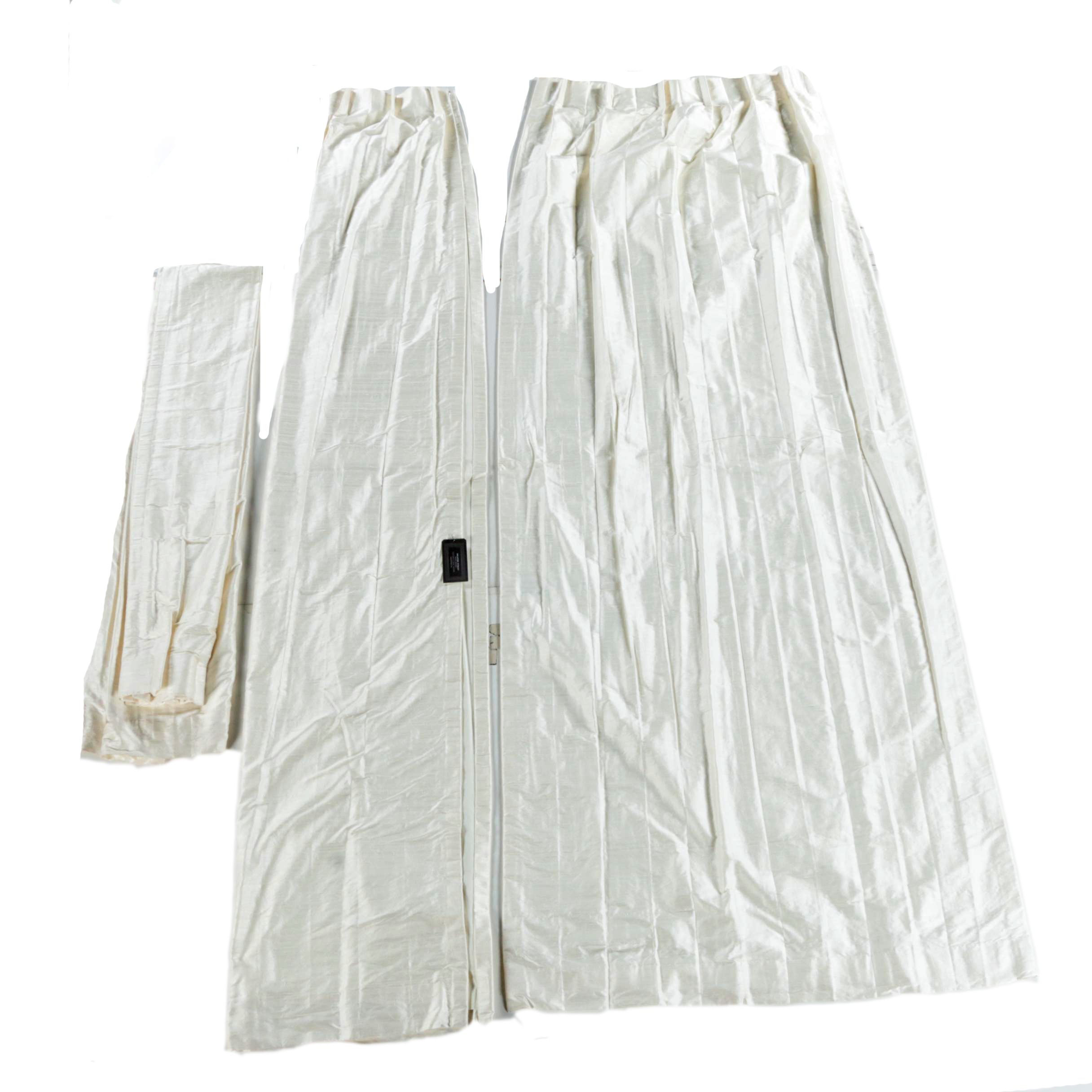 Pinch Pleat White Silk Curtain Panels