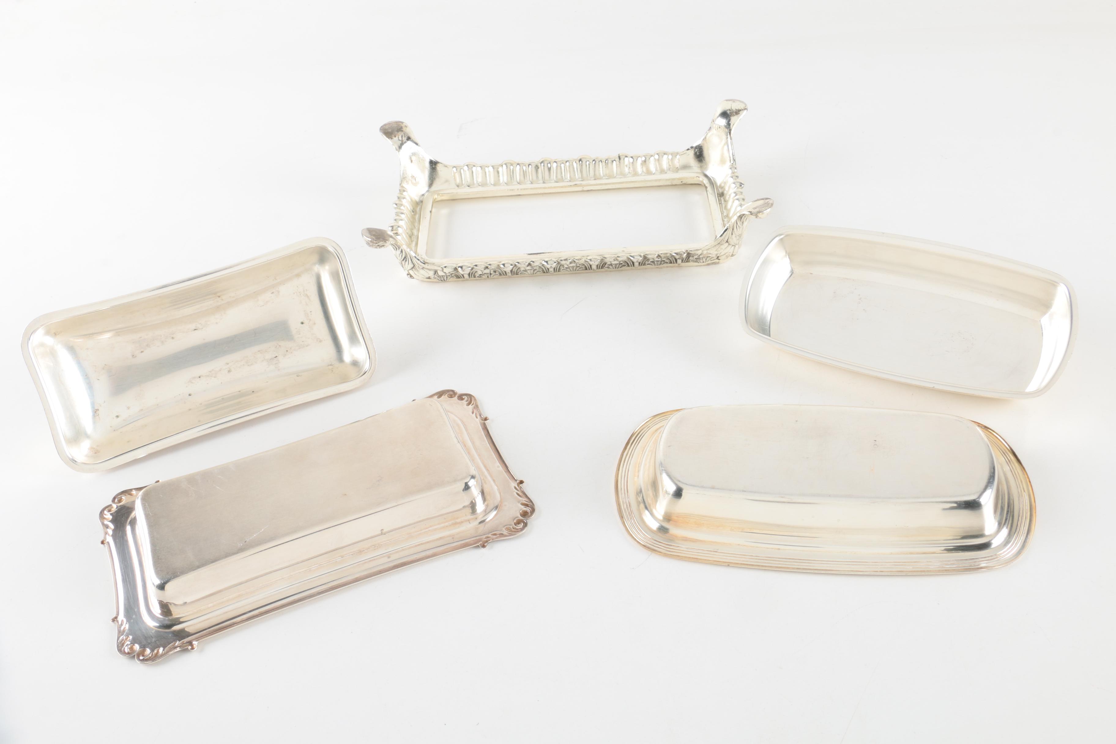 F.B. Rogers Silver Co. and Other Silver Plate Butter Dishes with Glass Inserts