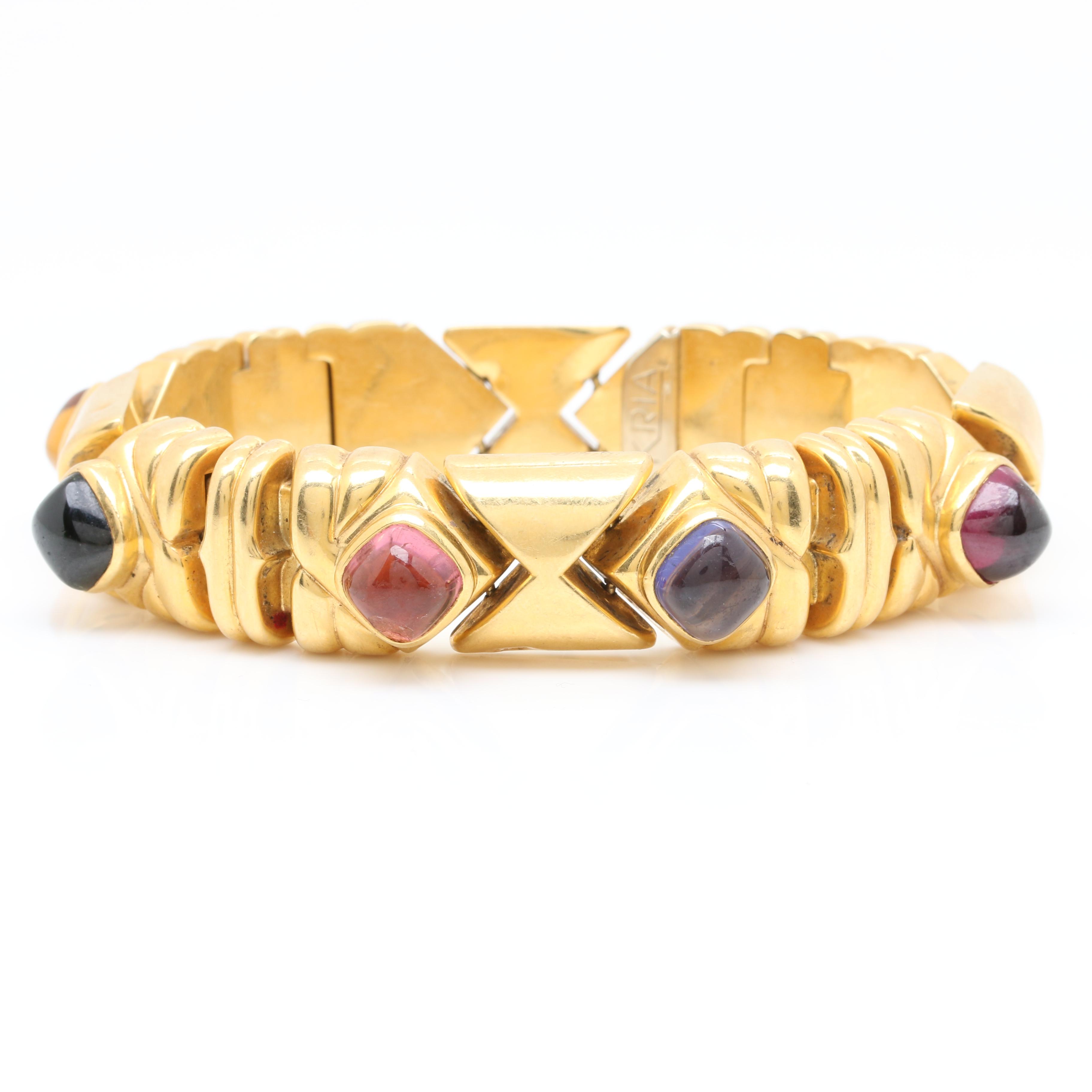KRIA 18K Yellow Gold Citrine, Iolite, and Tourmaline Link Bracelet