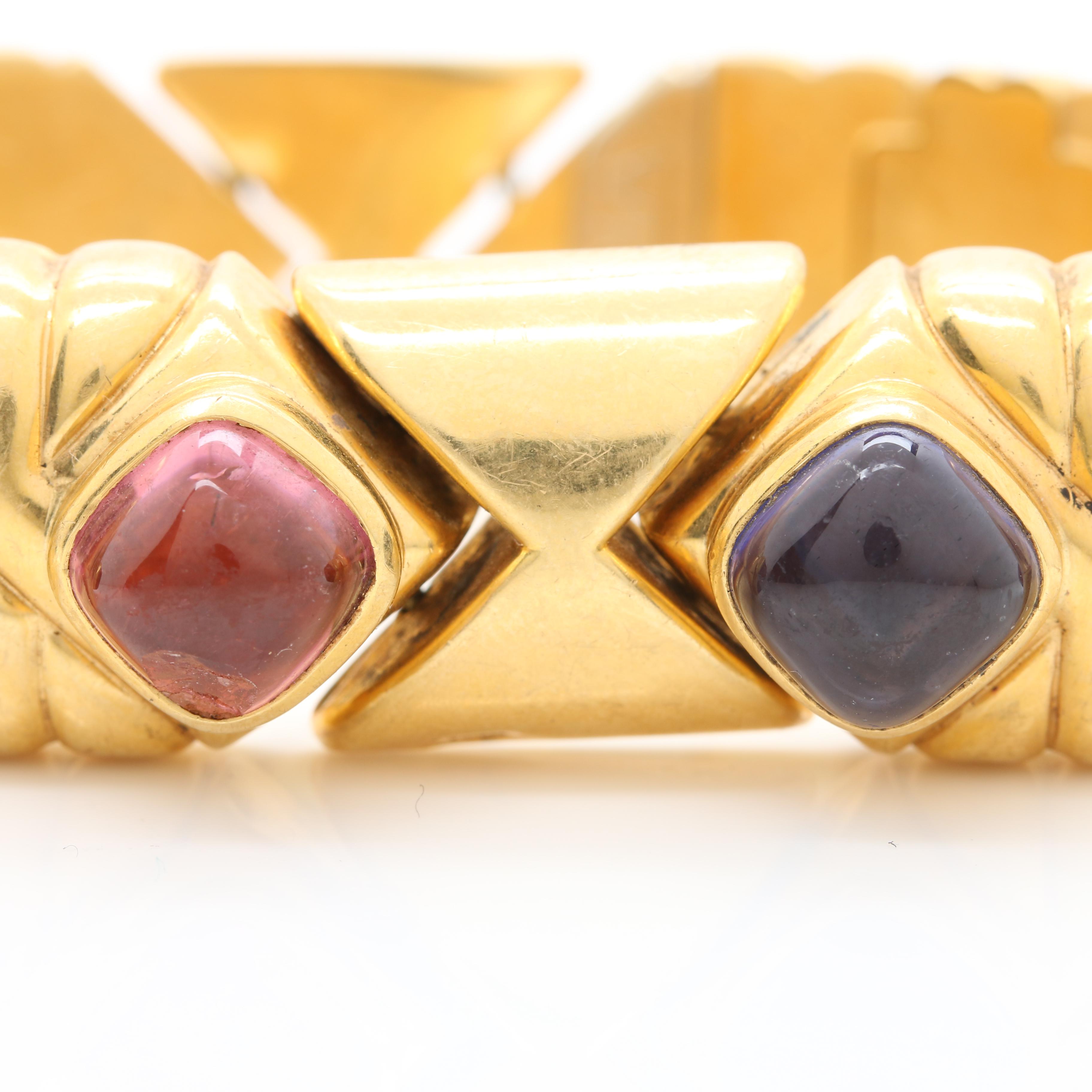 KRIA 18K Yellow Gold Citrine, Iolite, and Tourmaline Link Bracelet