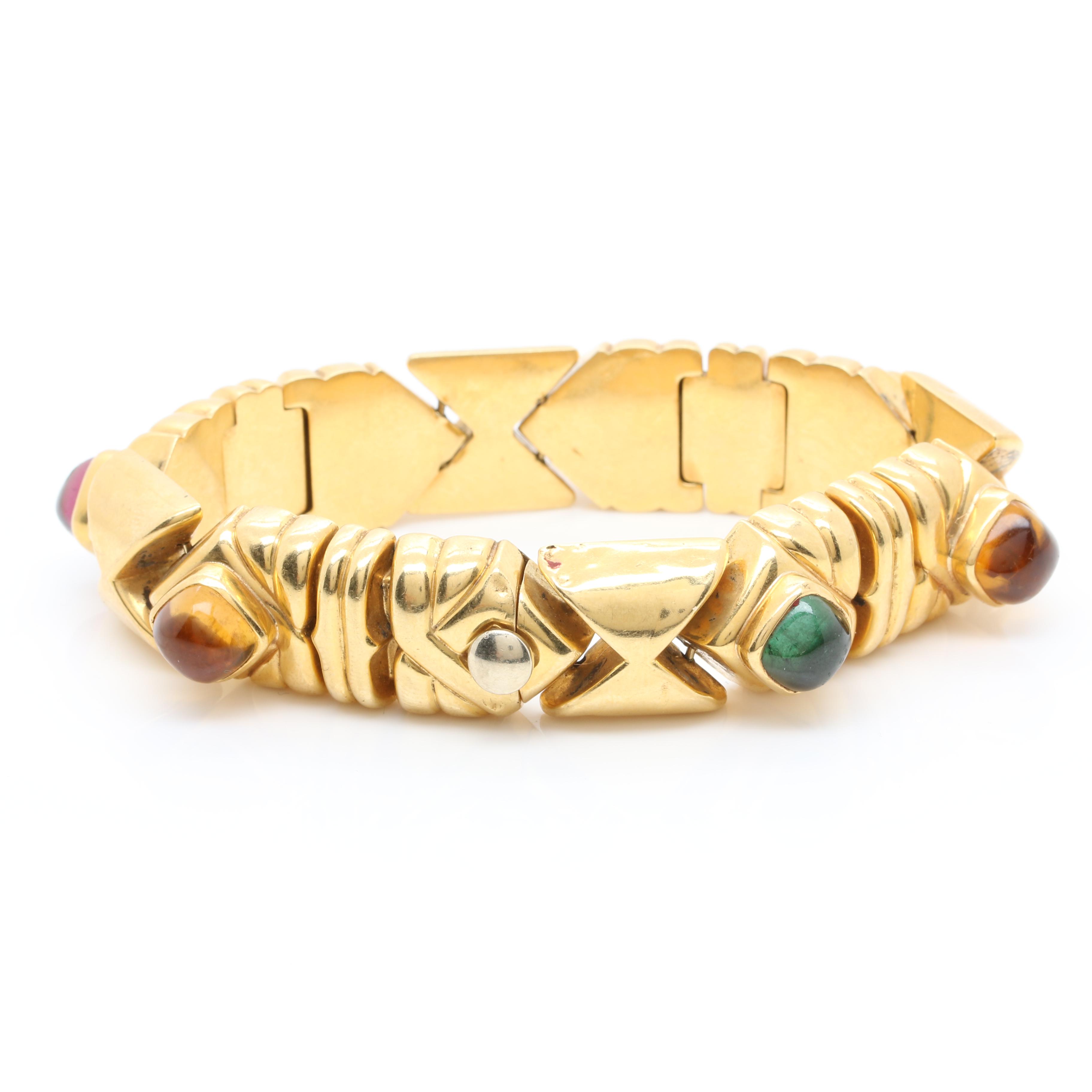 KRIA 18K Yellow Gold Citrine, Iolite, and Tourmaline Link Bracelet