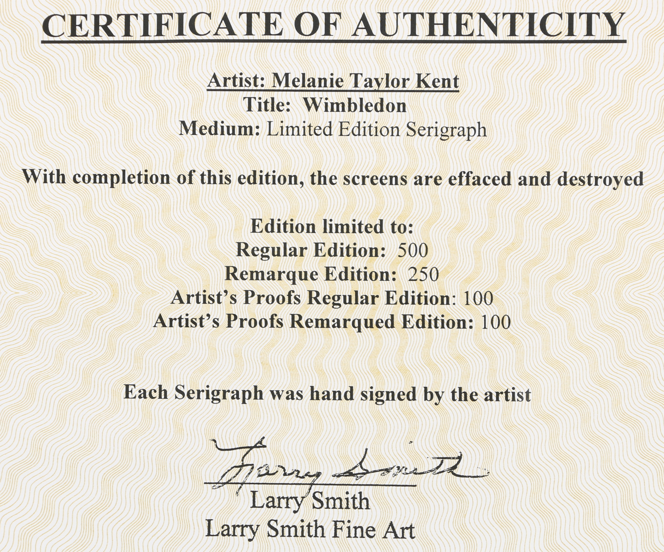 Melanie Taylor Kent Serigraph "Wimbledon"