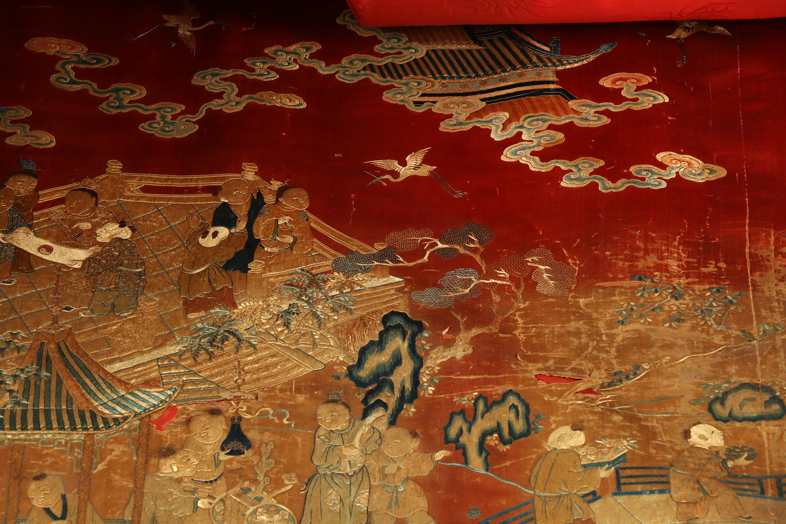Monumental Qianlong Period Baizitu Hundred Boys Embroidered Tapestry
