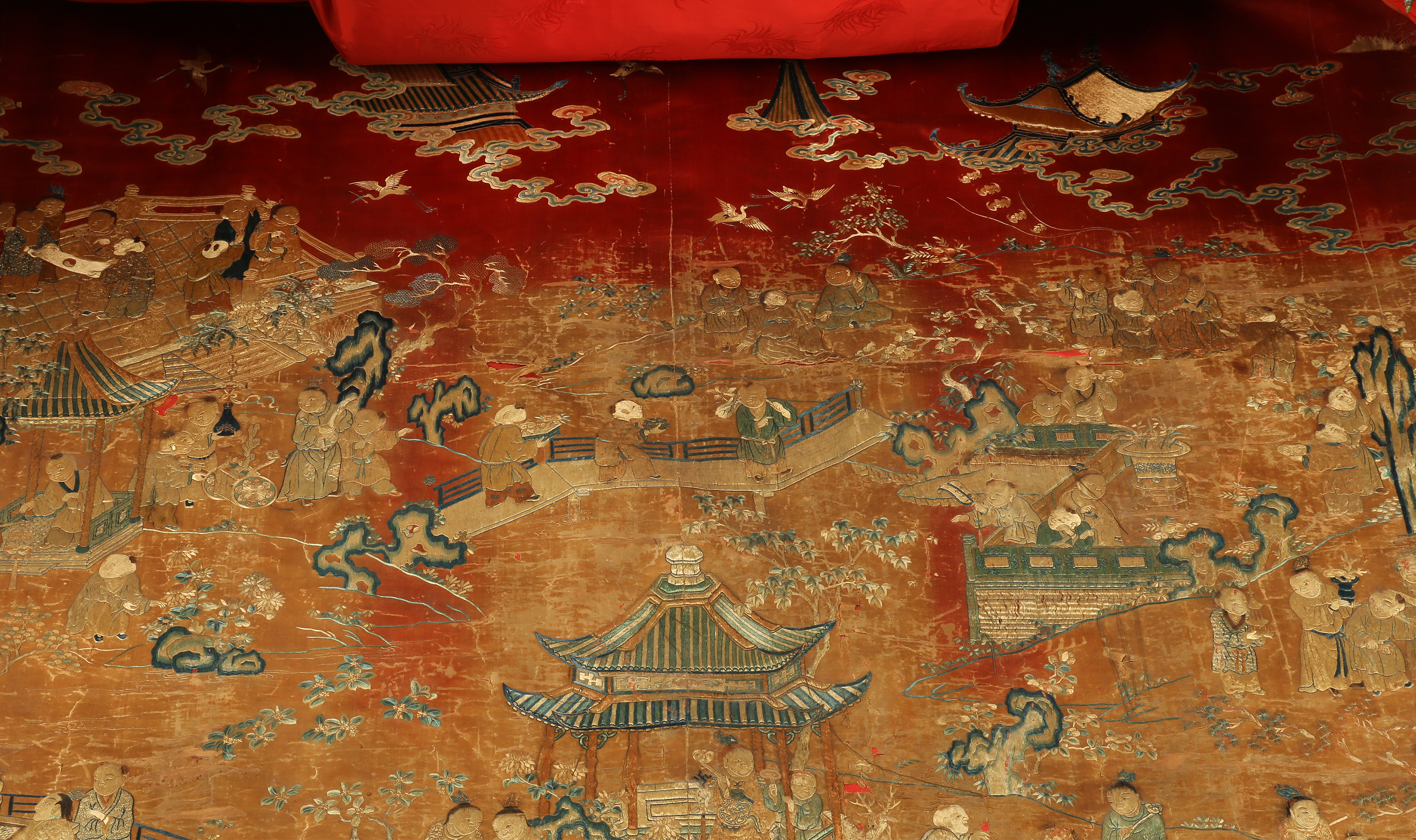 Monumental Qianlong Period Baizitu Hundred Boys Embroidered Tapestry