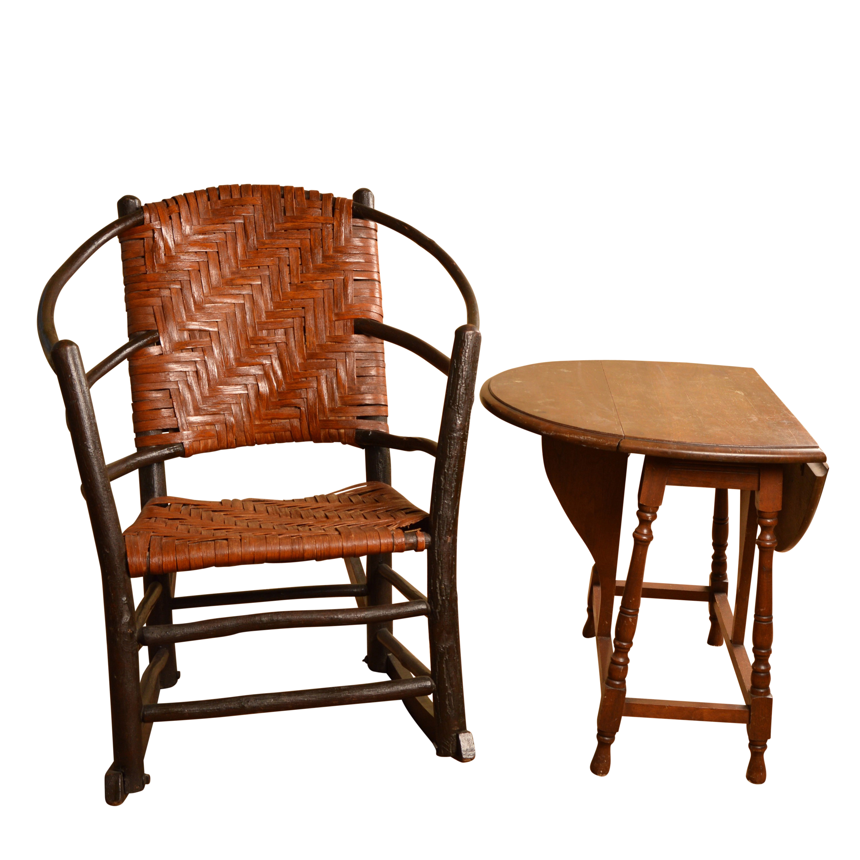 Vintage Rocking Chair and Drop Leaf Side Table