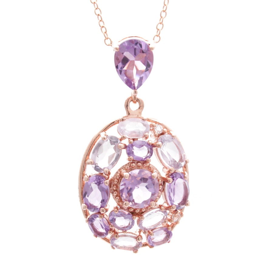 Rose Gold Wash on Sterling Silver and Amethyst Necklace