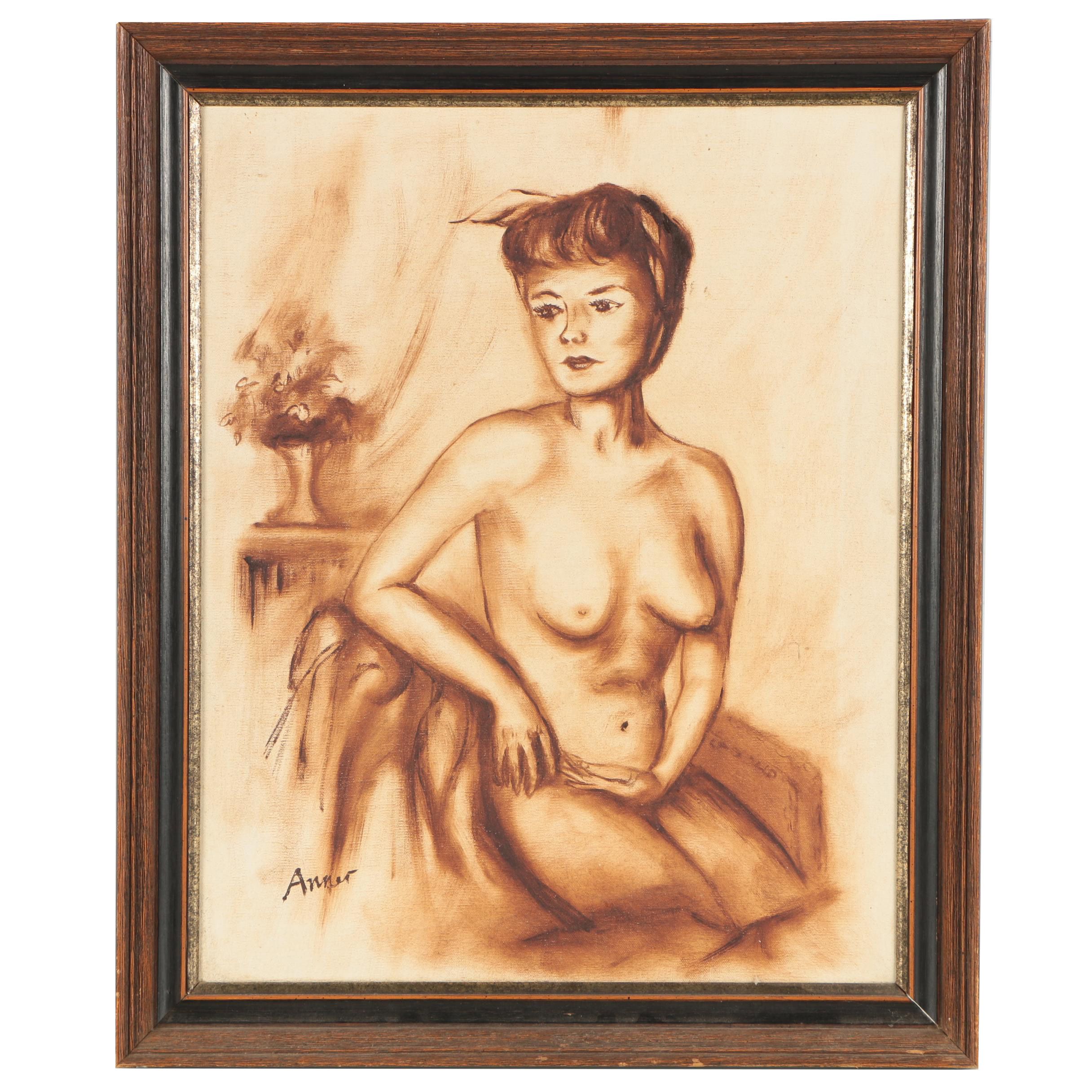 Anner 1930s Oil Painting of Female Nude
