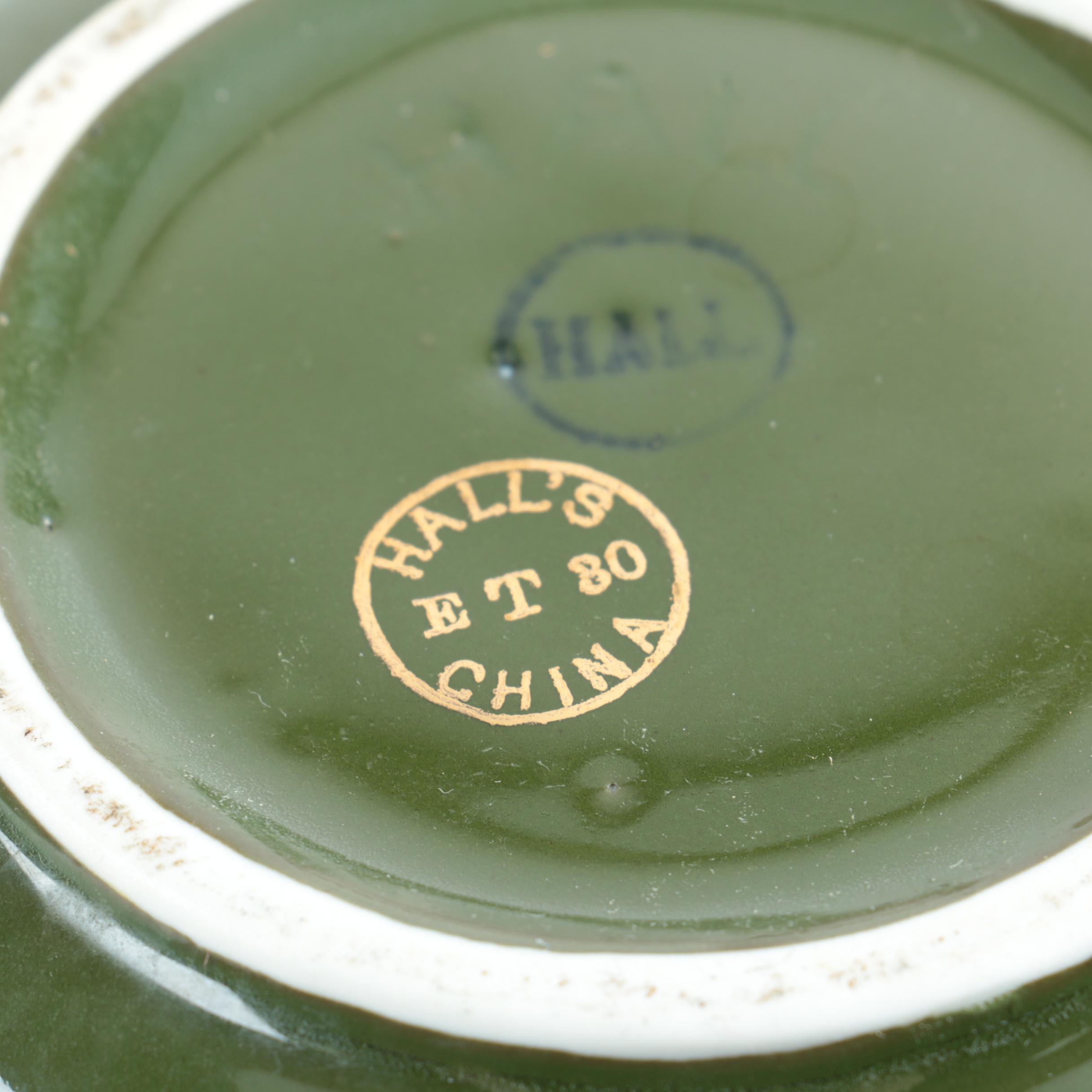 Vintage Hall Pottery Green Teapot with Gold Flowers