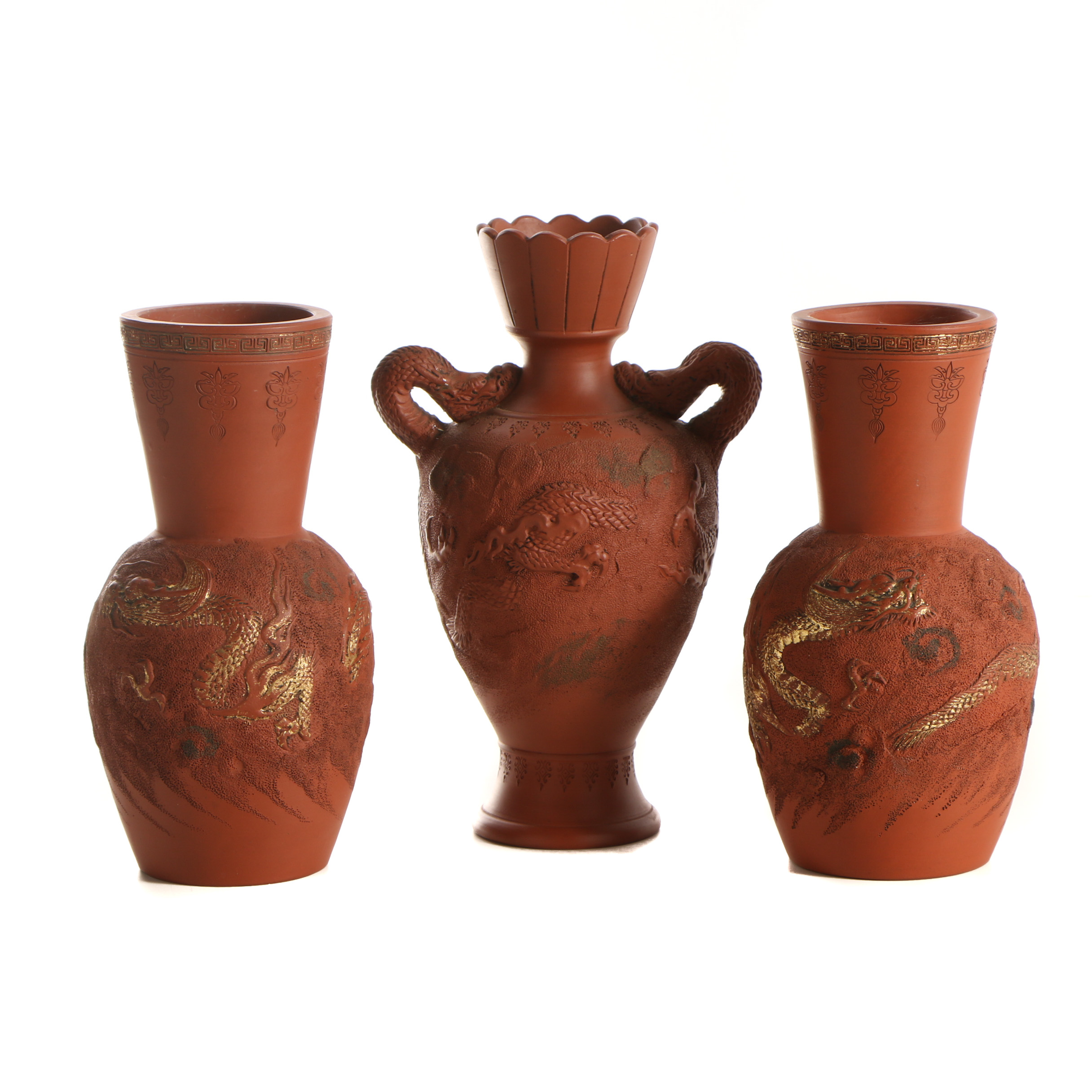 Japanese Tokoname Ware Vases with Dragon Motifs