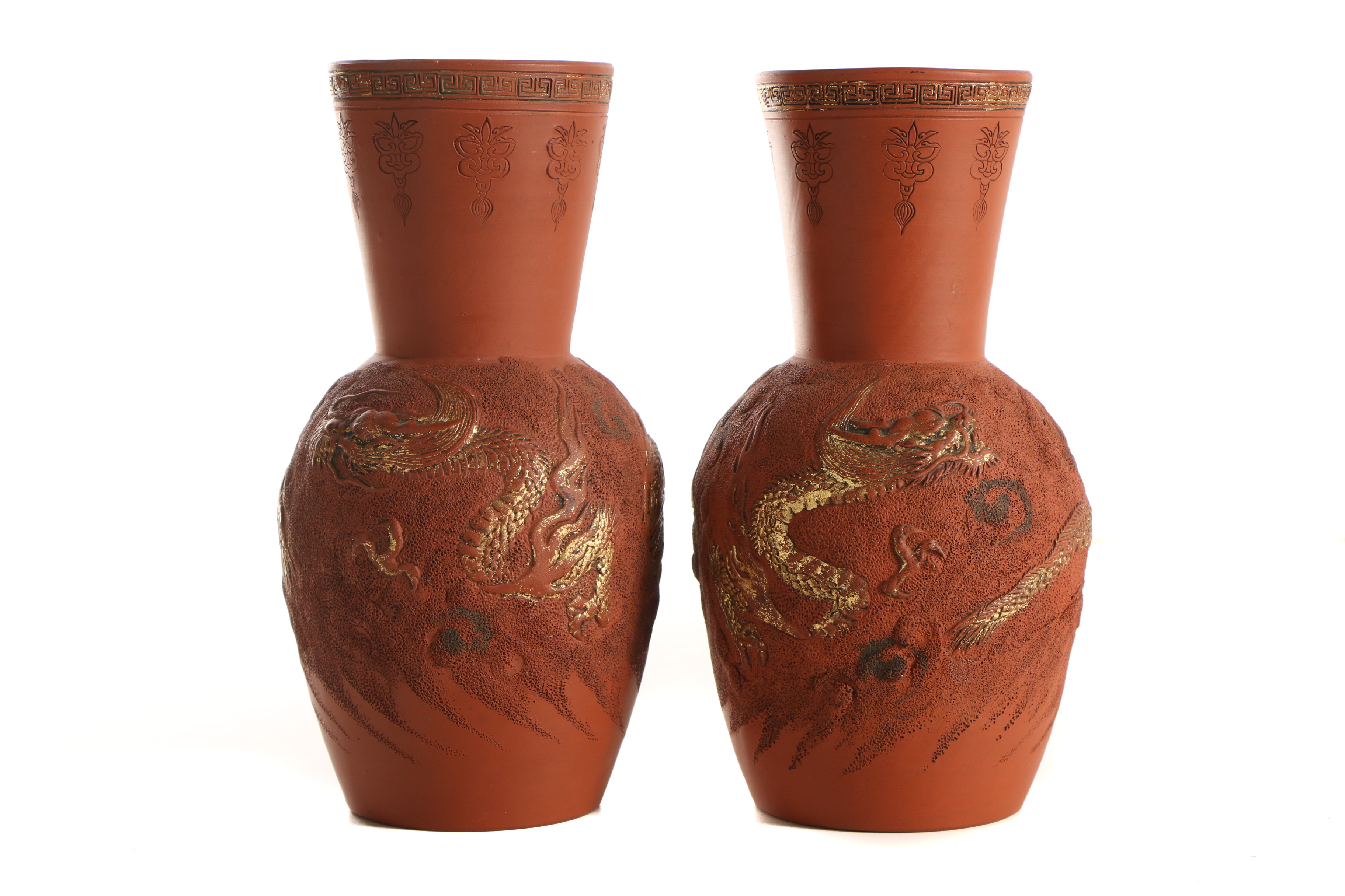 Japanese Tokoname Ware Vases with Dragon Motifs