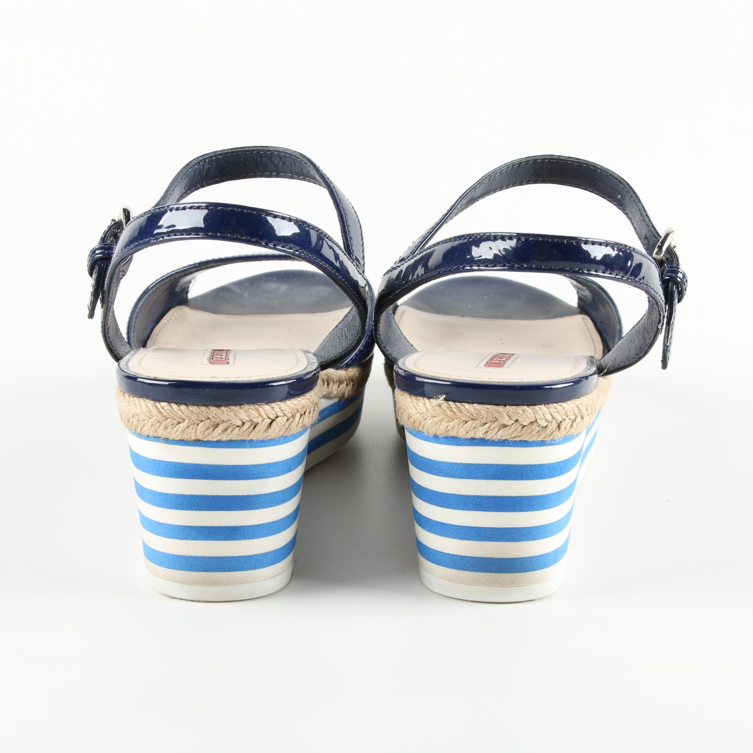 Prada Blue Patent Leather Platform Sandals
