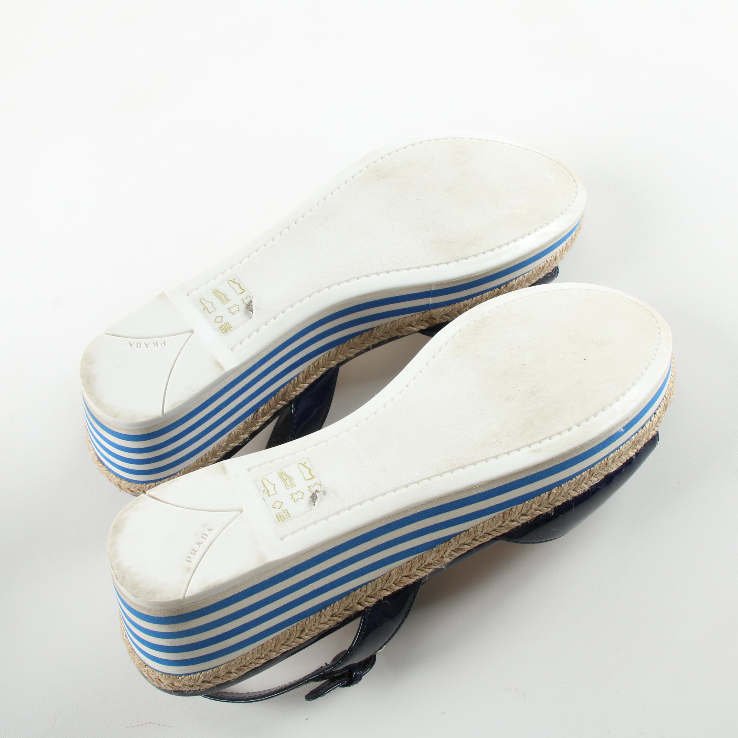 Prada Blue Patent Leather Platform Sandals