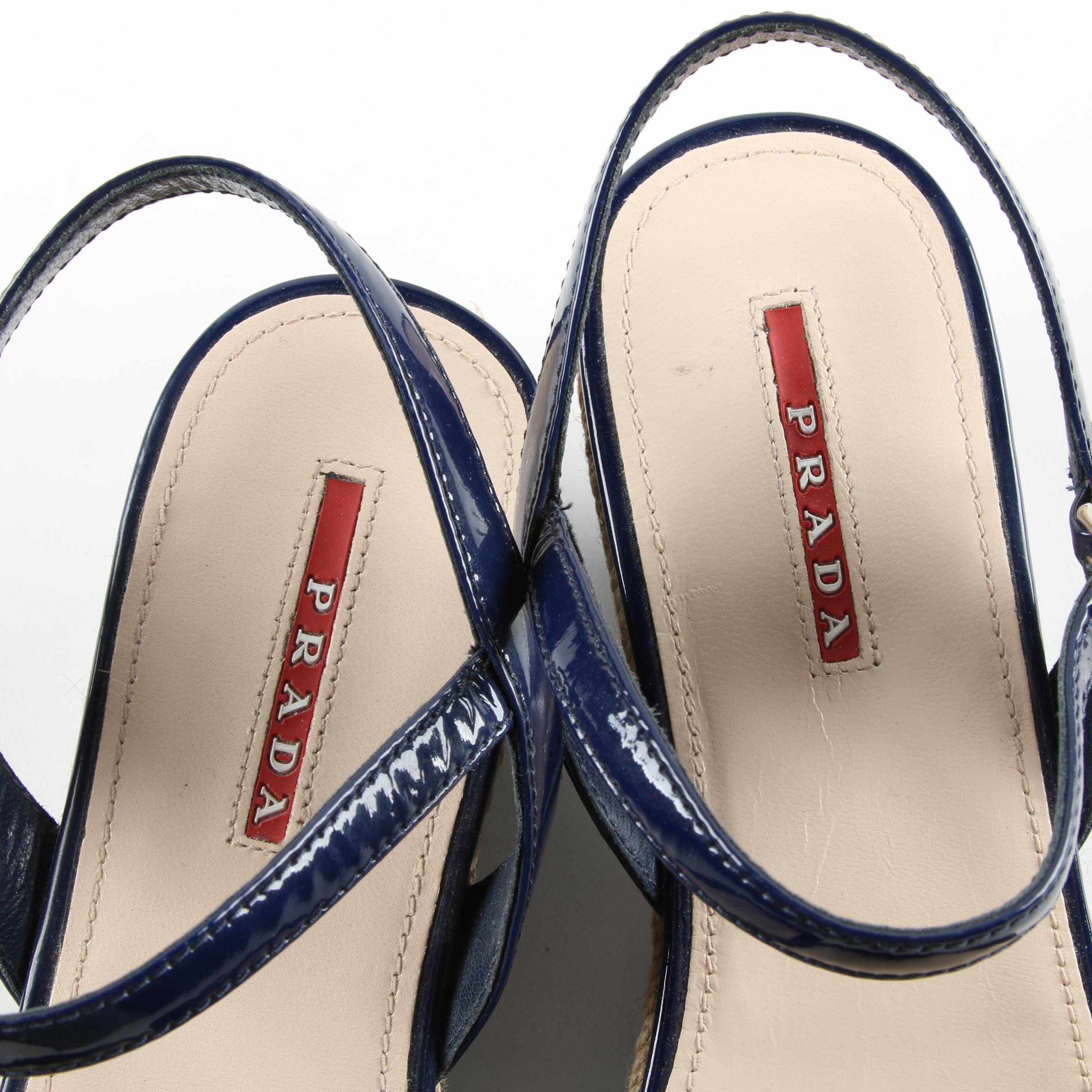 Prada Blue Patent Leather Platform Sandals