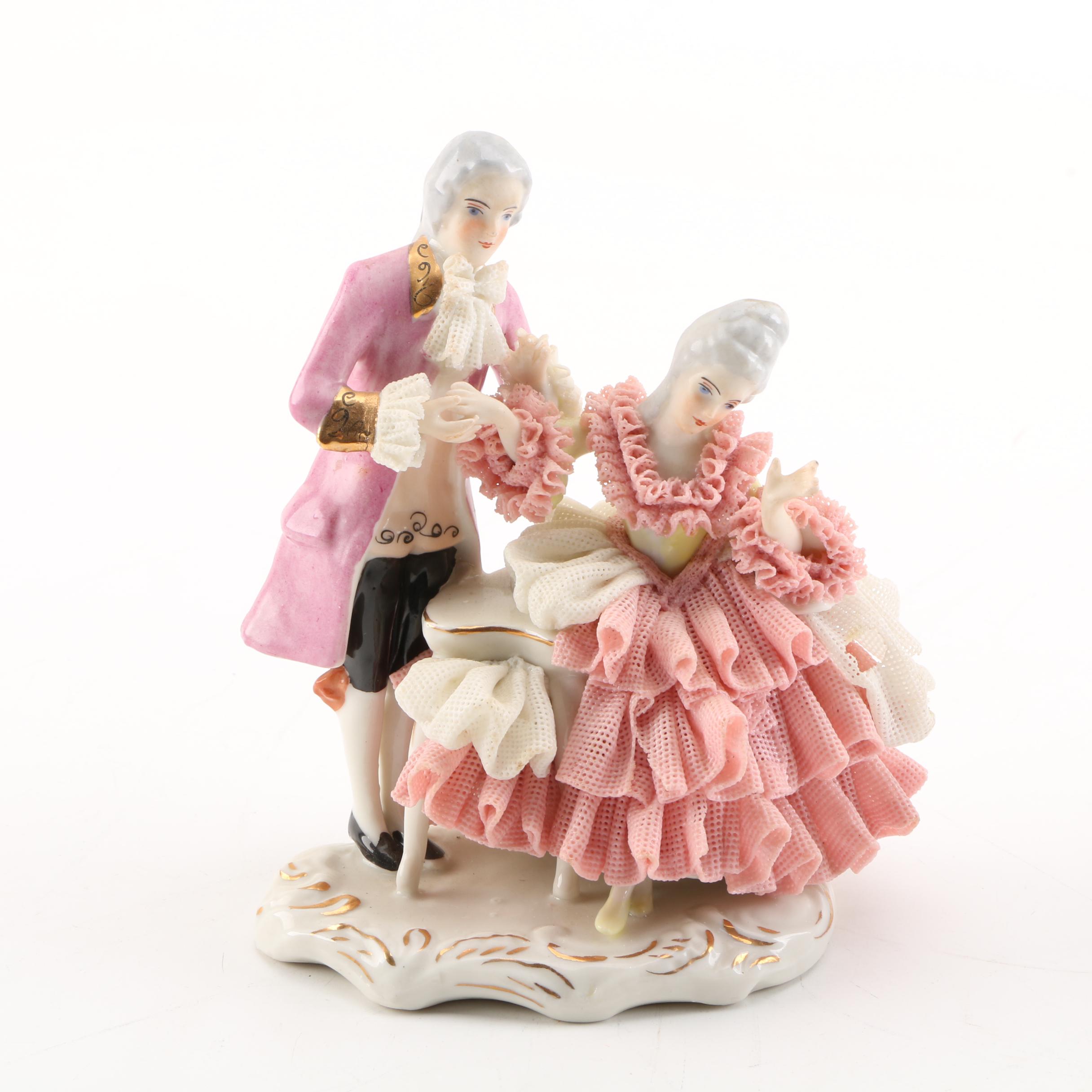 Frankenthal Dresden Lace Figurine and Courting Couple
