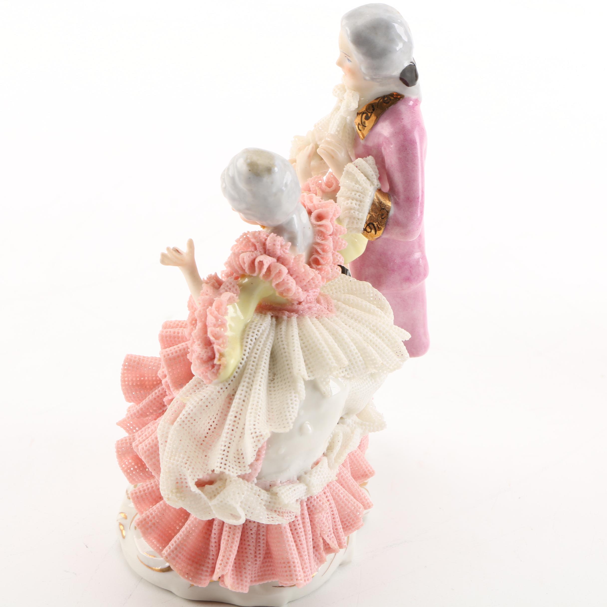 Frankenthal Dresden Lace Figurine and Courting Couple