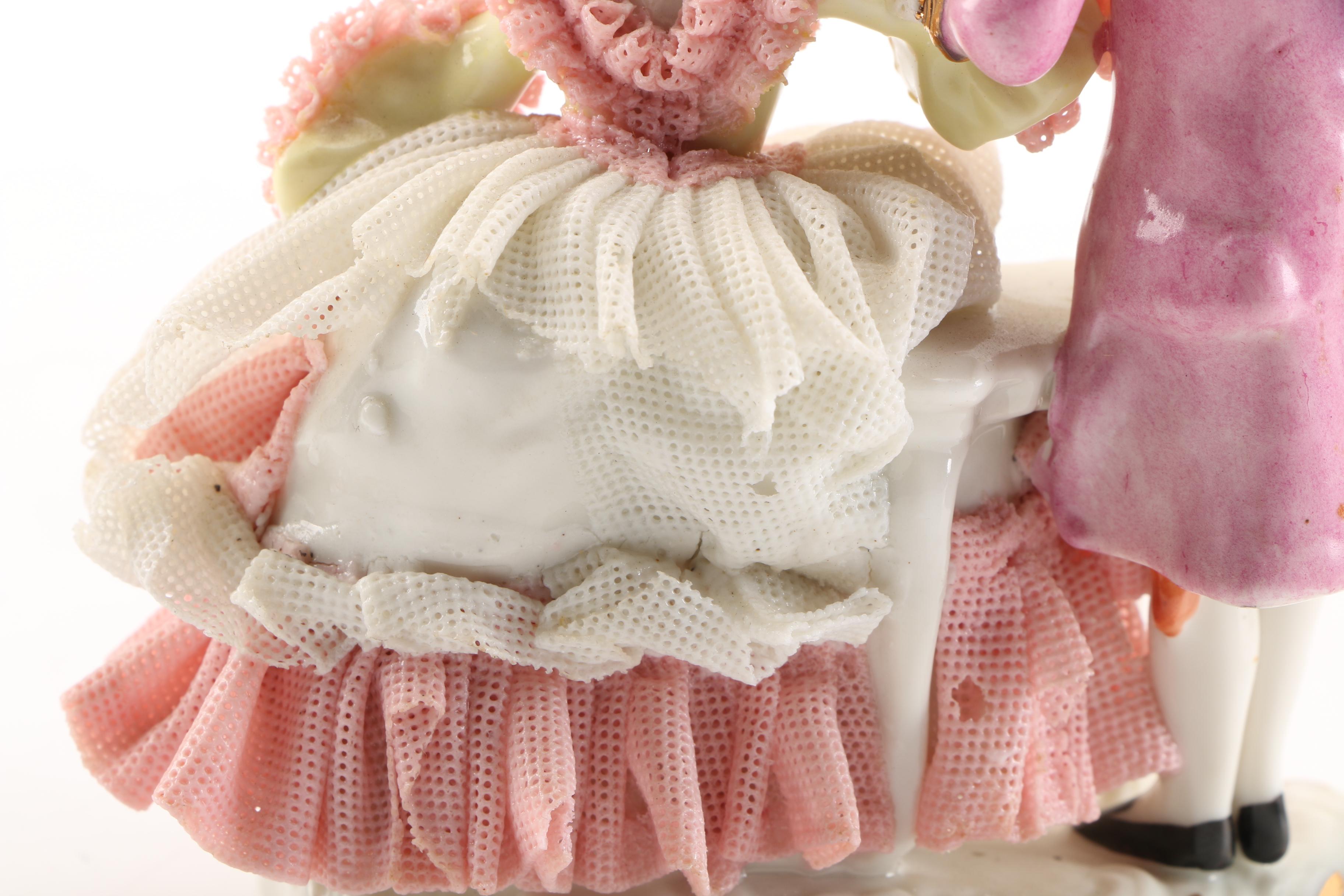 Frankenthal Dresden Lace Figurine and Courting Couple