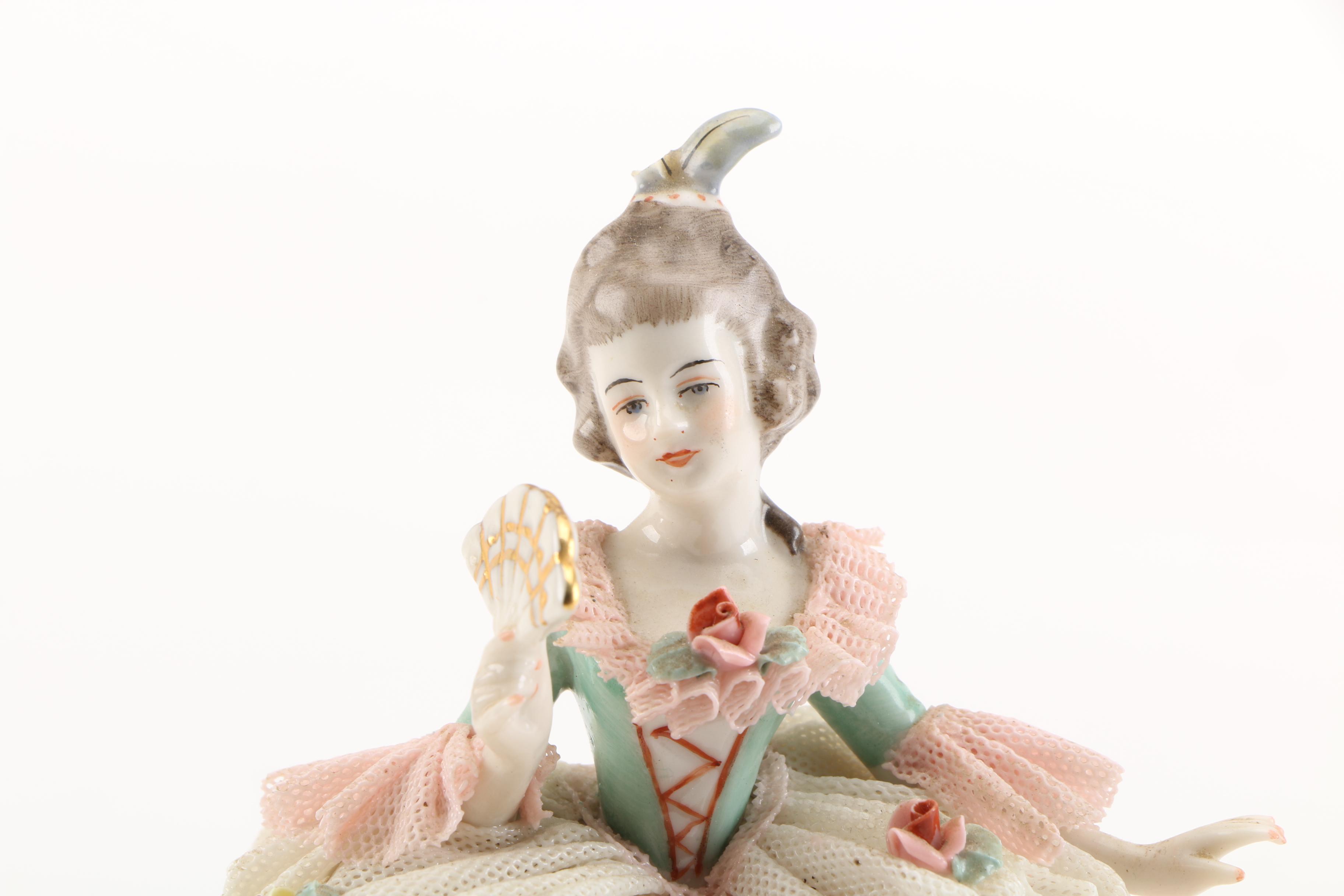 Frankenthal Dresden Lace Figurine and Courting Couple