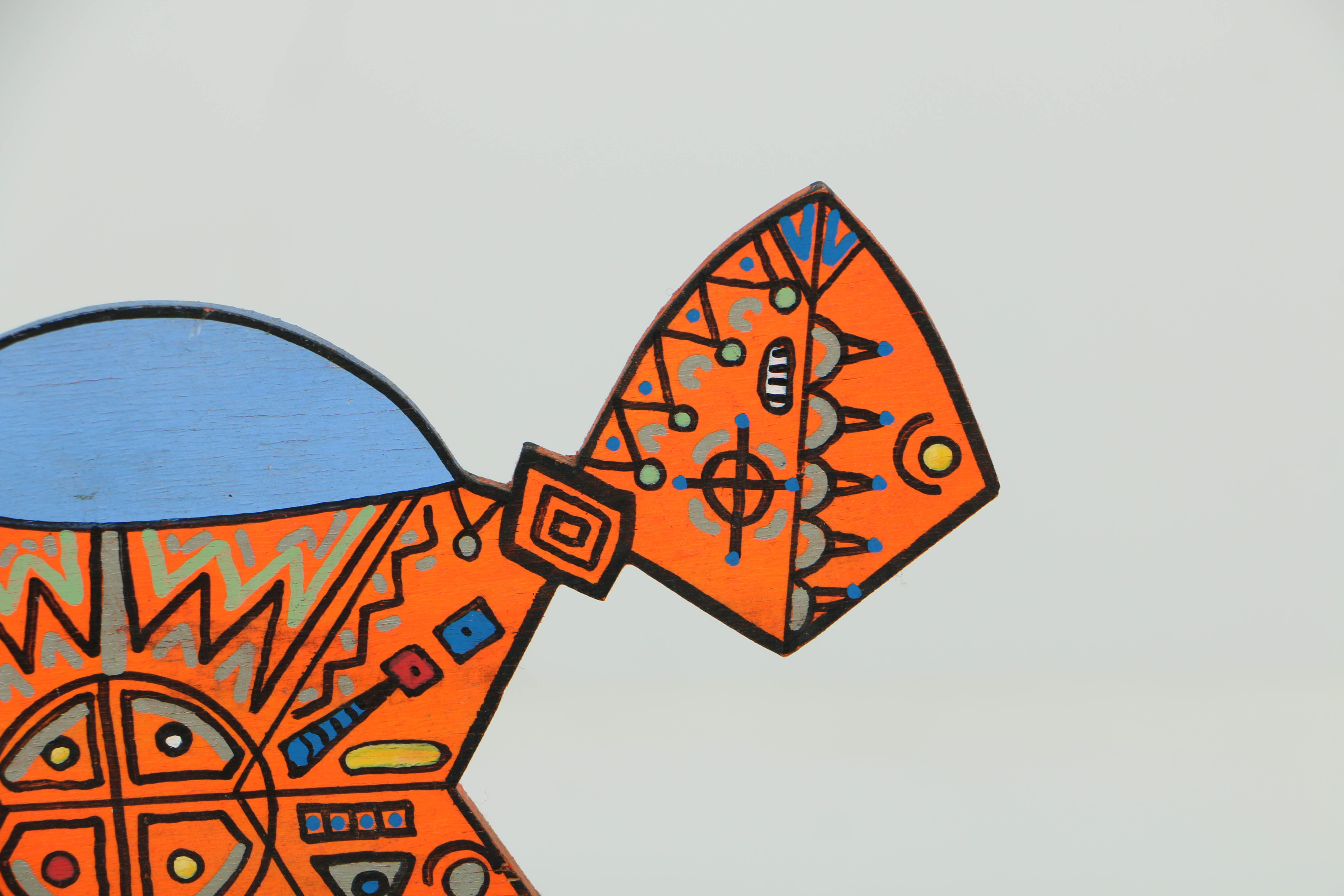 Michael Finster Oil Painting on Shaped Wood "Ugobi Alien + Spacecraft"